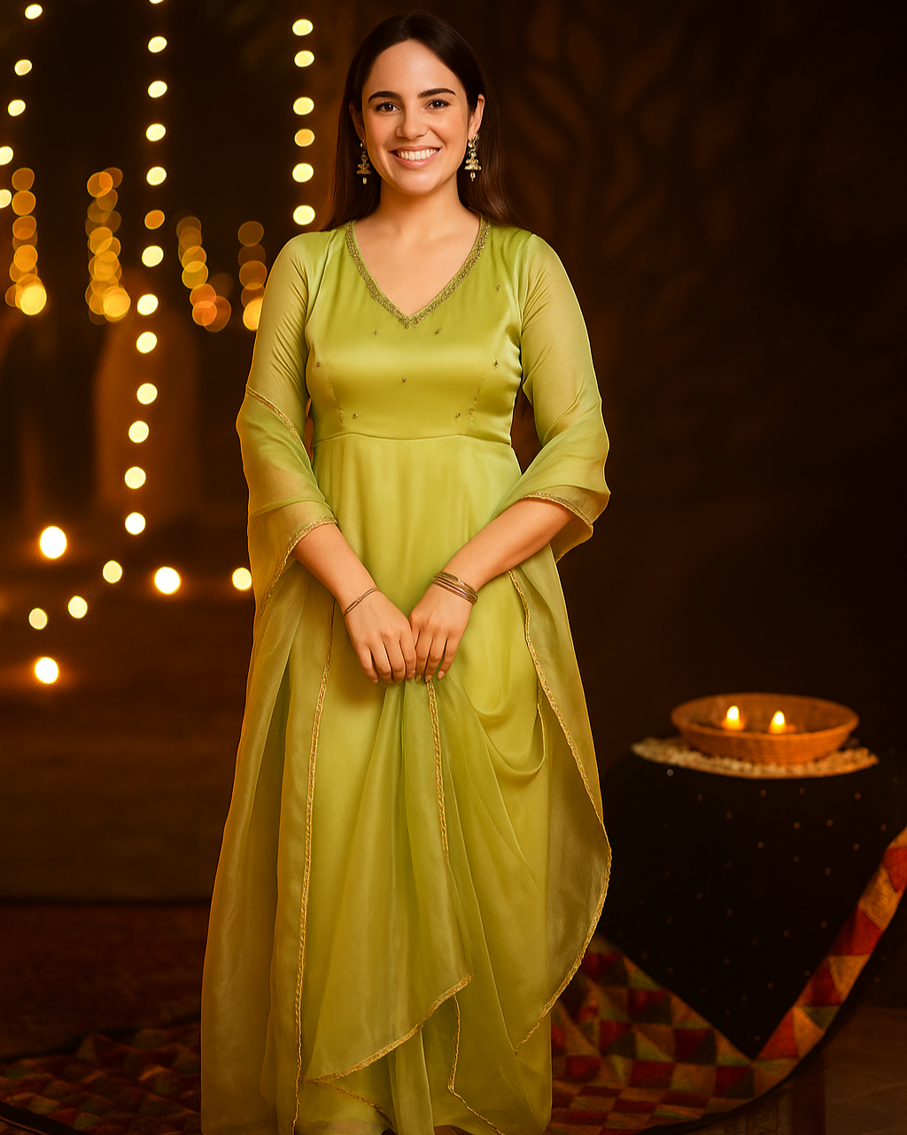 MAYA PISTA GREEN ANARKALI SUIT SET