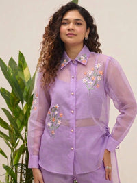 Lilac Lavender Organza Shirt with Balloon Sleeves
