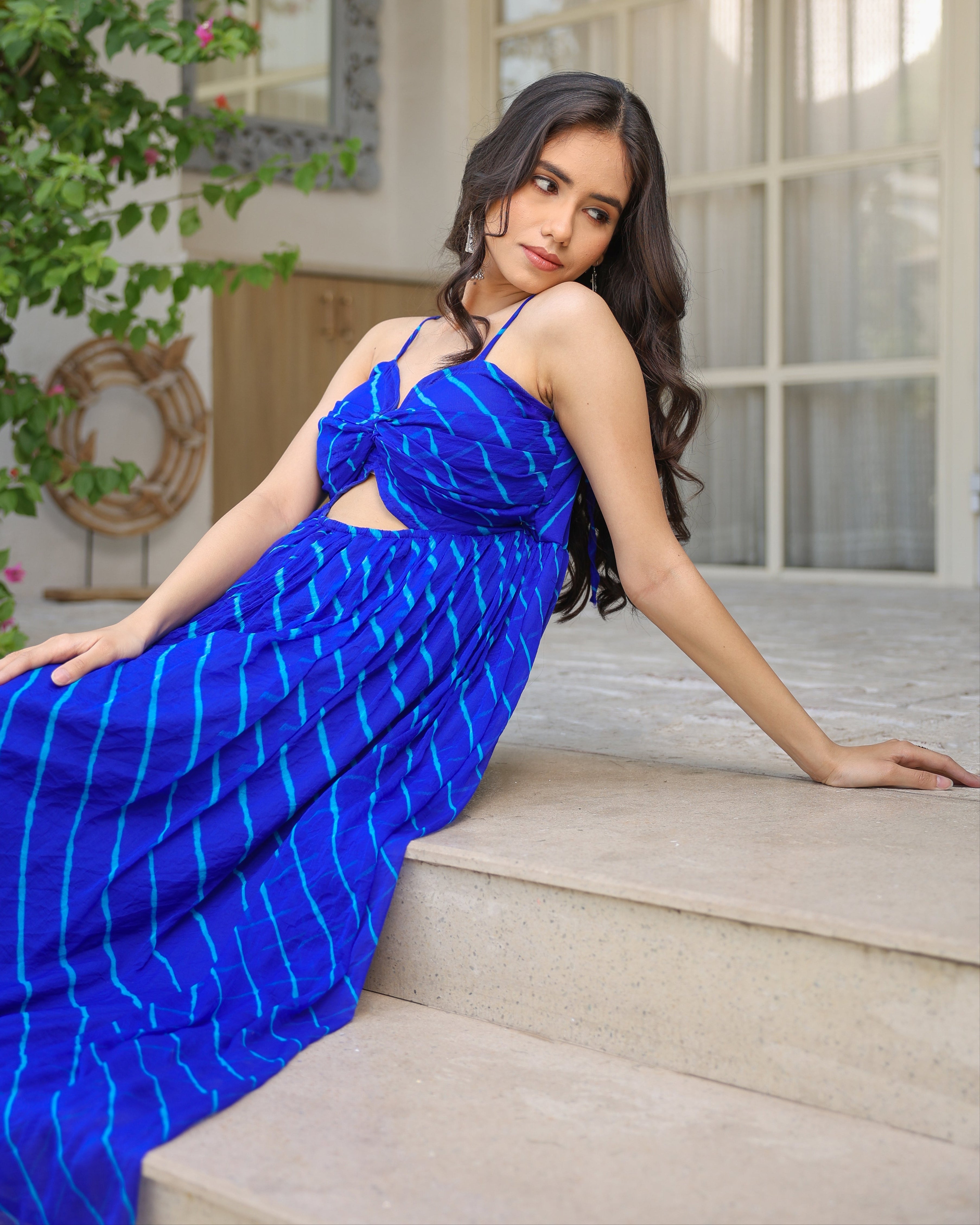 Cannes Blue Flared Leheriya Dress