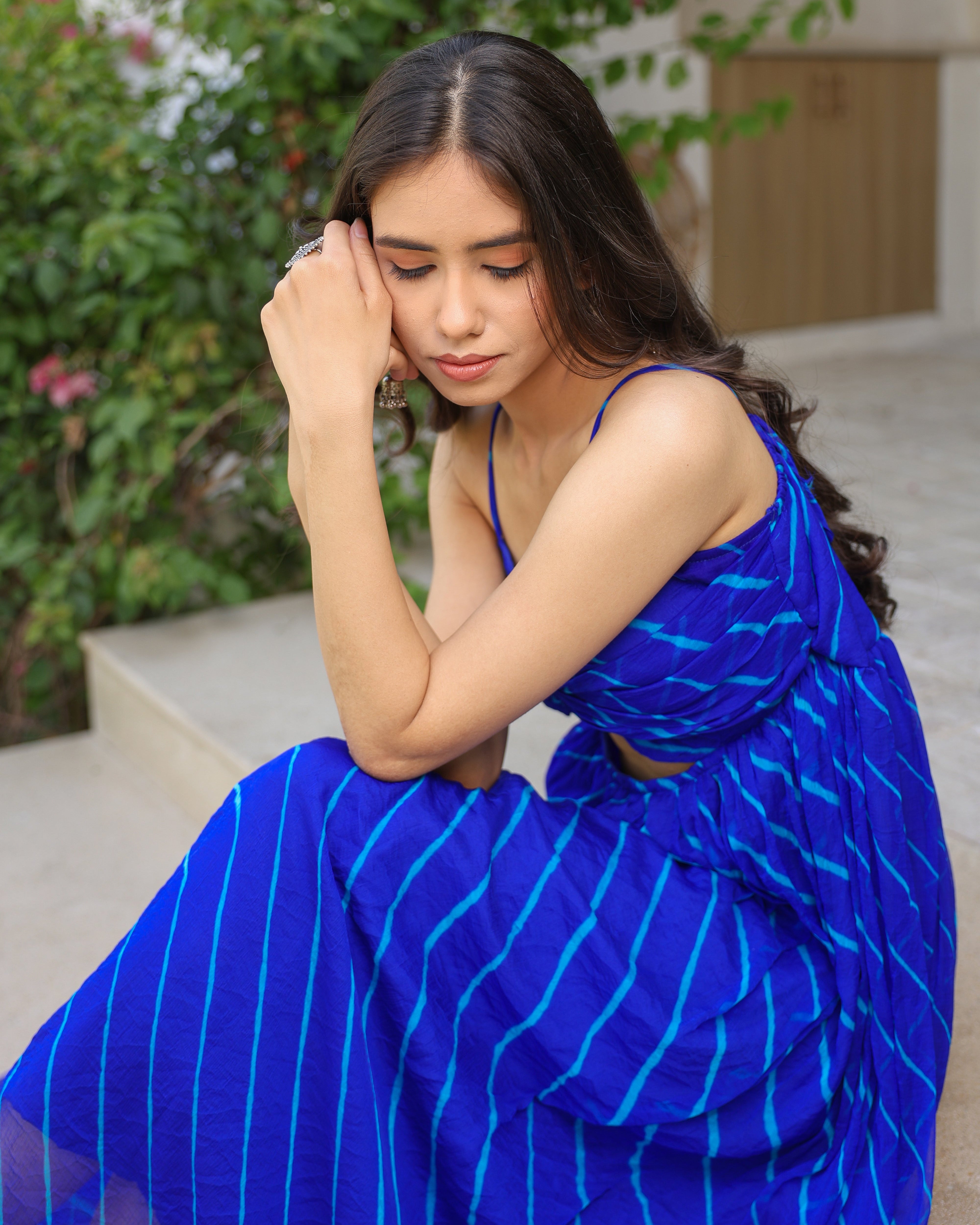 Cannes Blue Flared Leheriya Dress