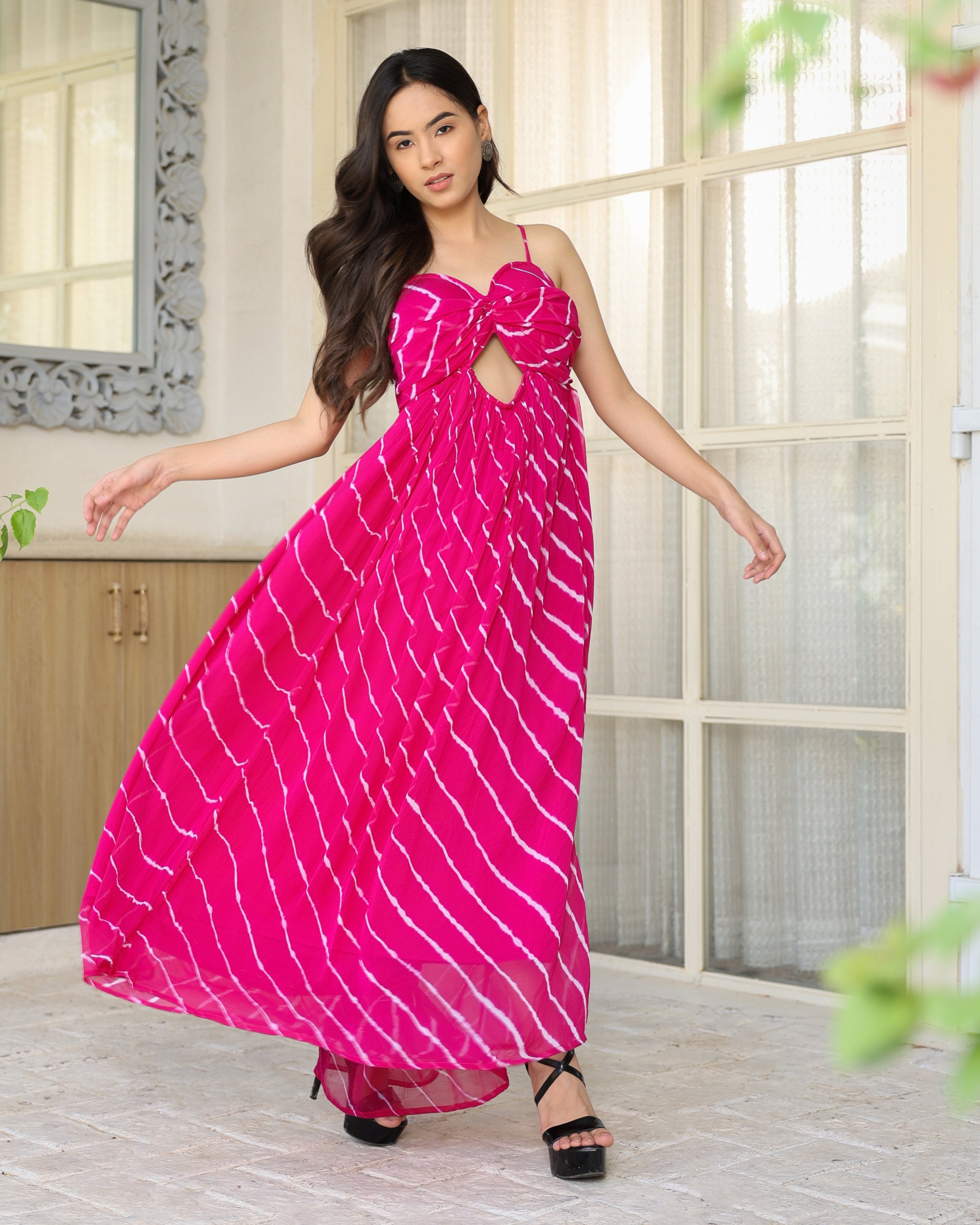 Nancy Pink Leheriya Falred Dress