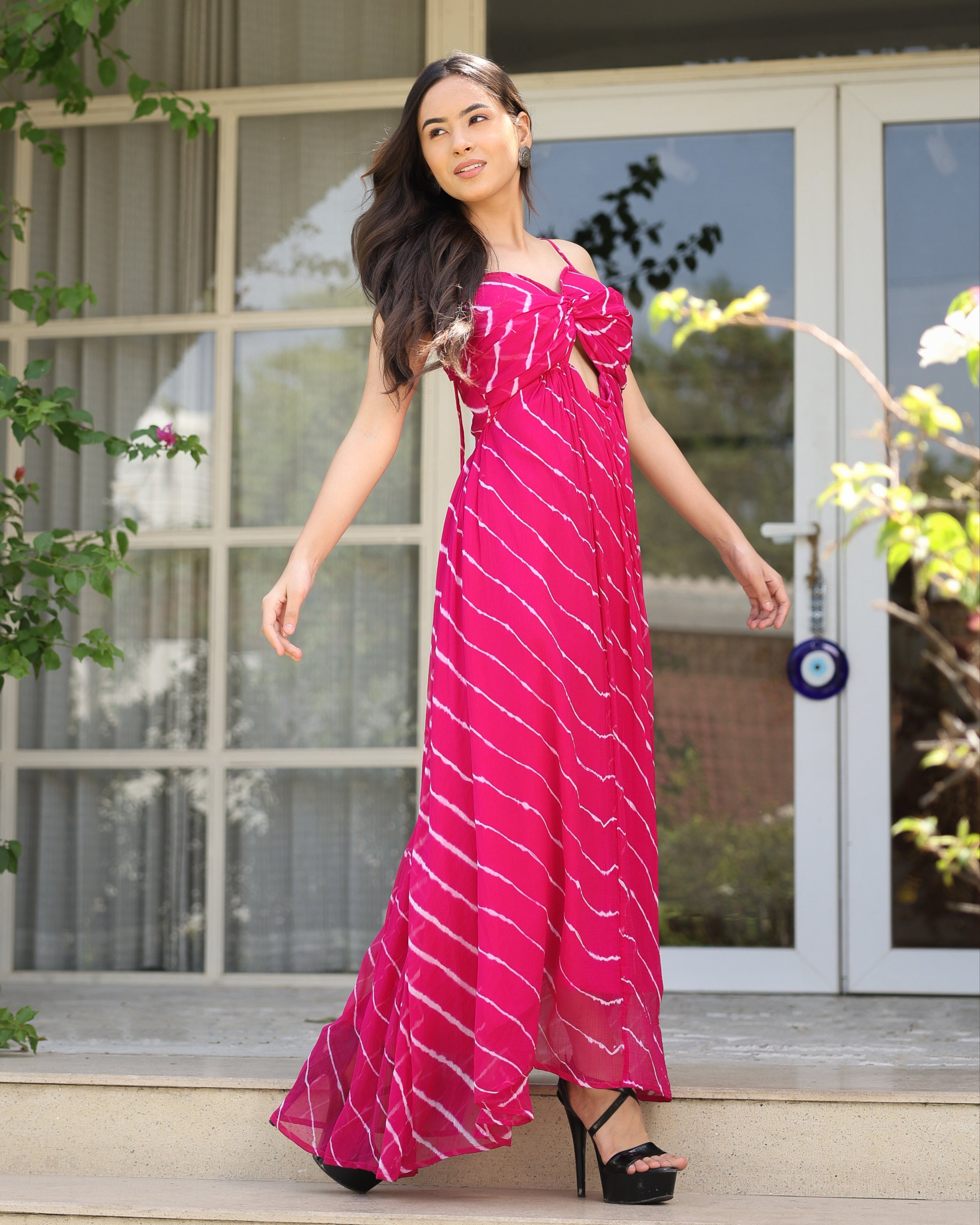 Nancy Pink Leheriya Falred Dress