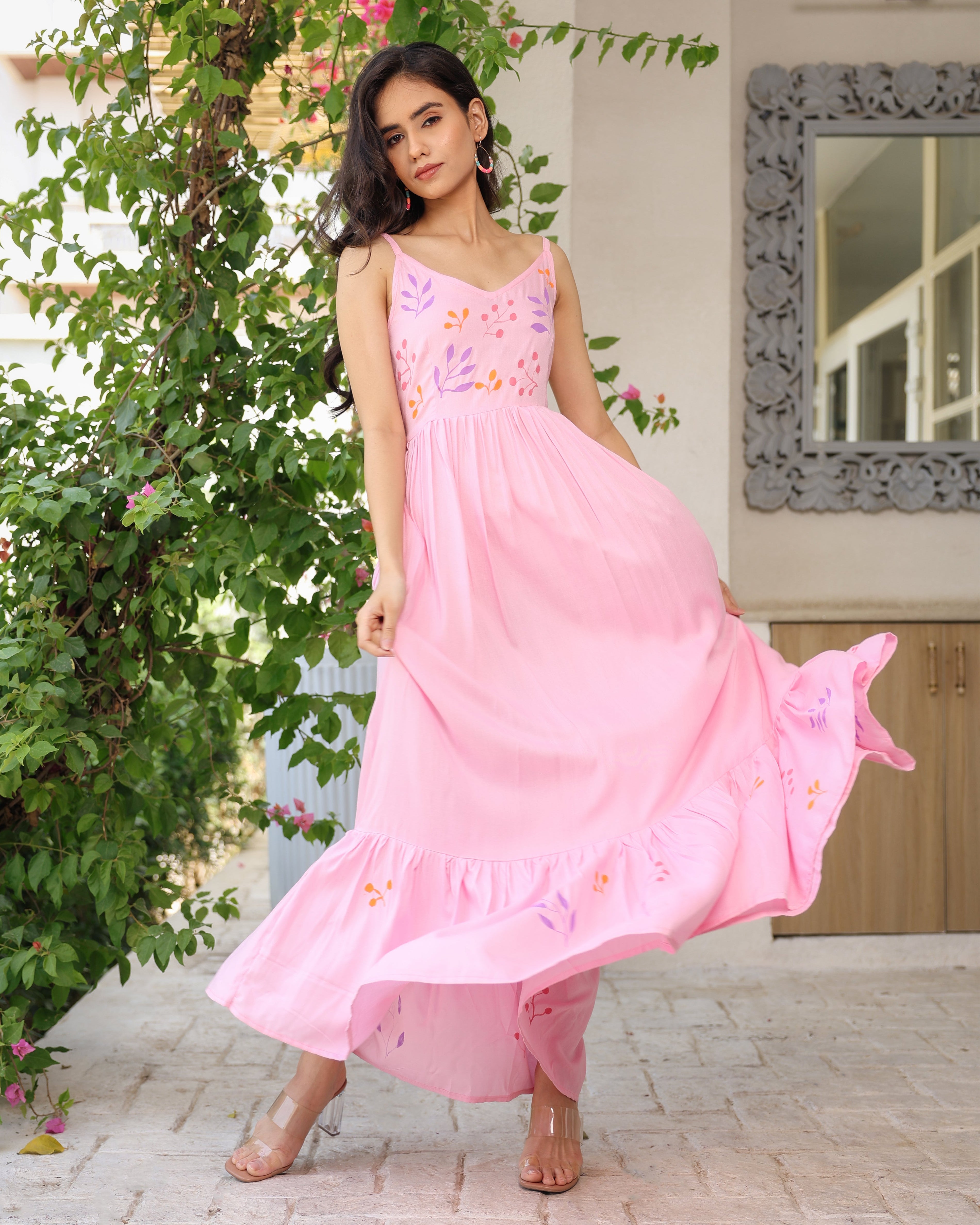 Reims Pink Flared Summer Dress