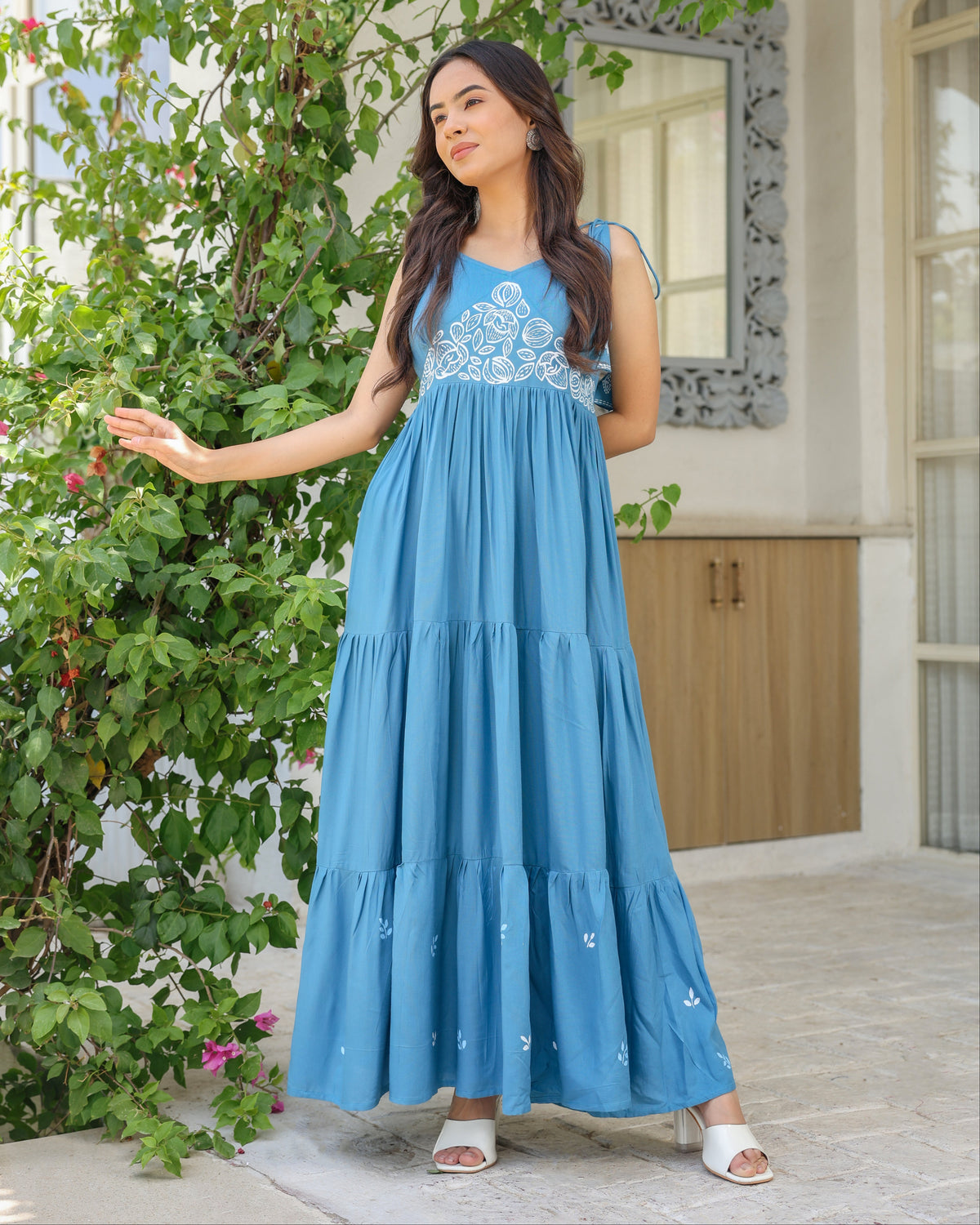Lille Blue Cotton Flared Dress