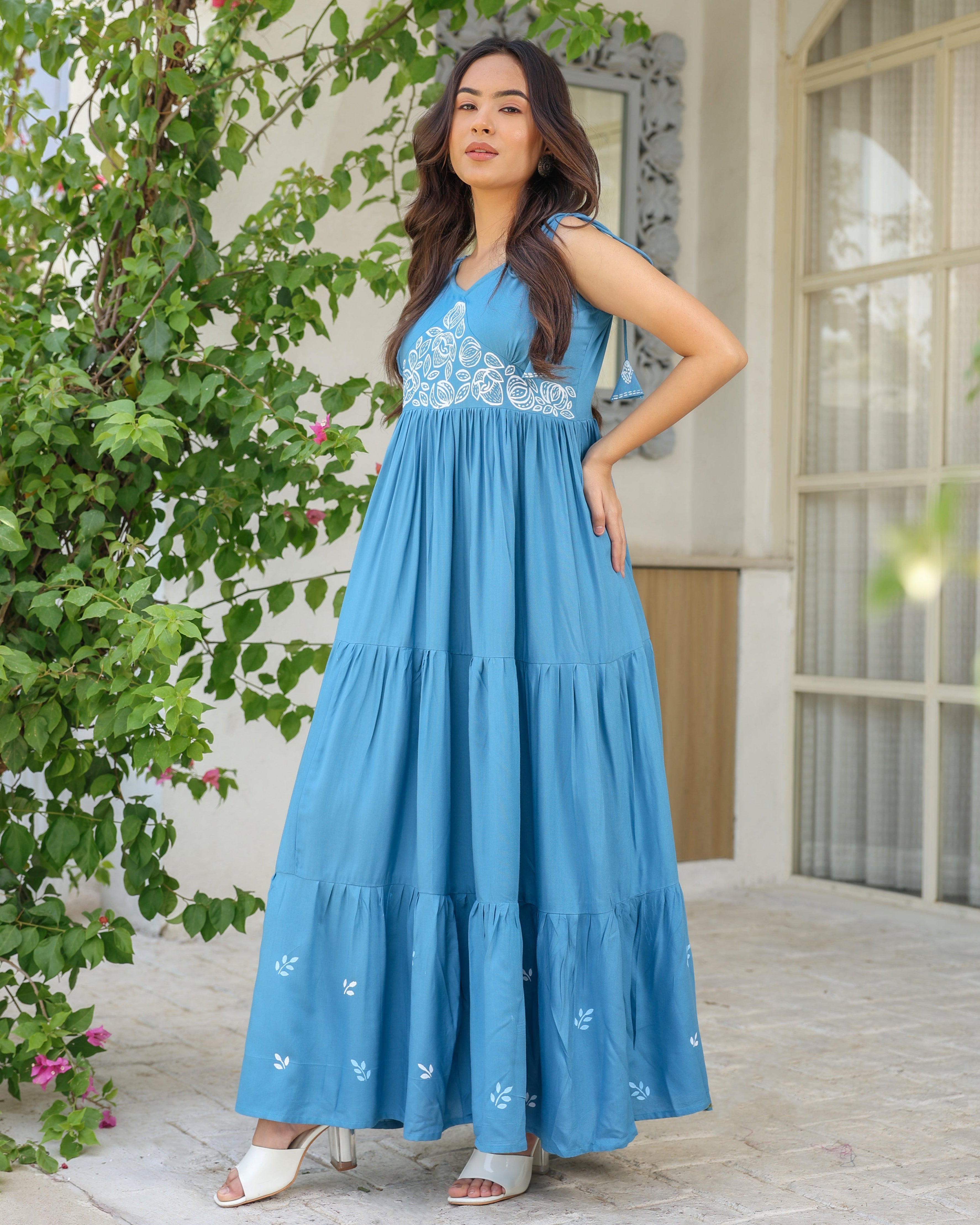 Lille Blue Cotton Flared Dress