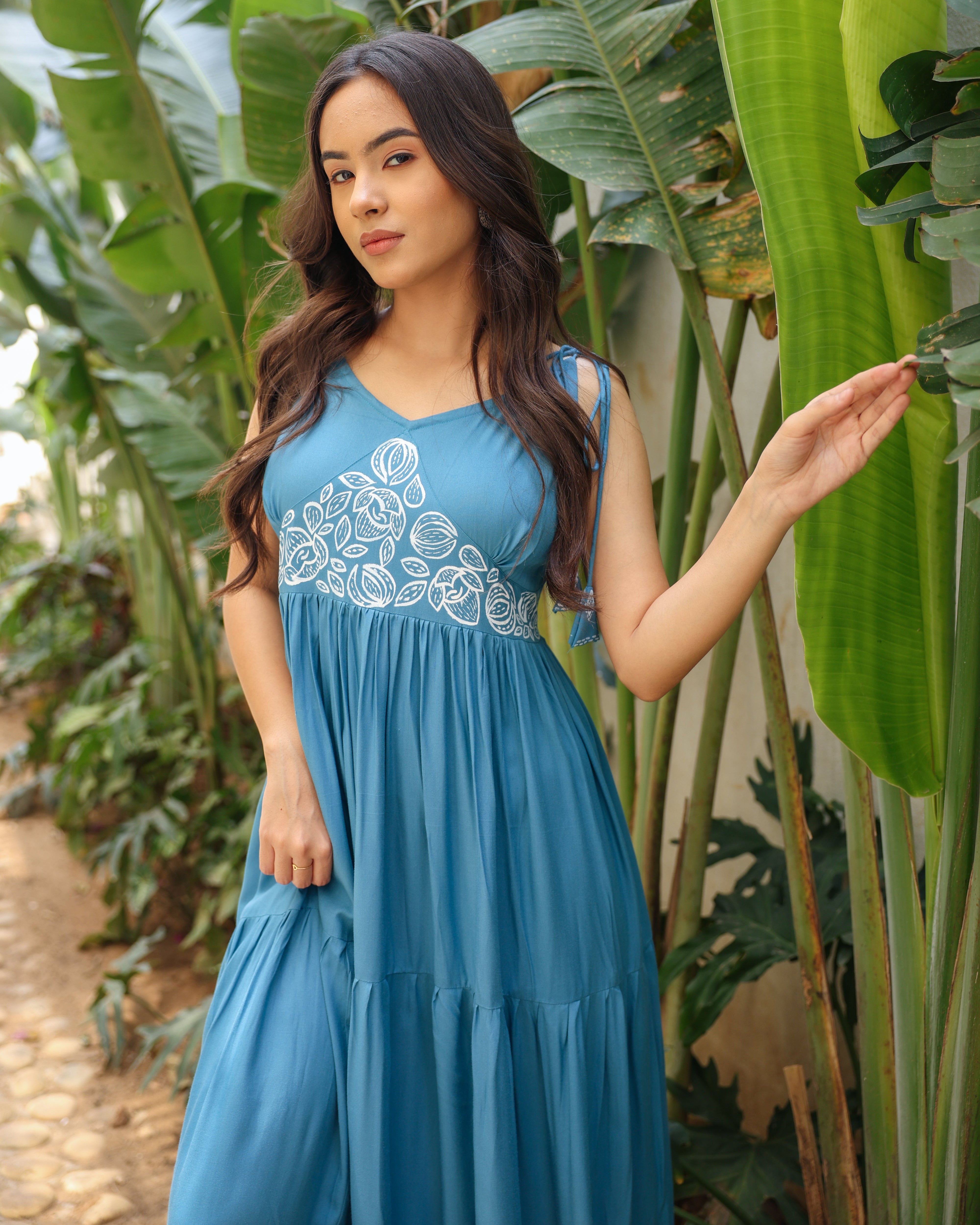 Lille Blue Cotton Flared Dress