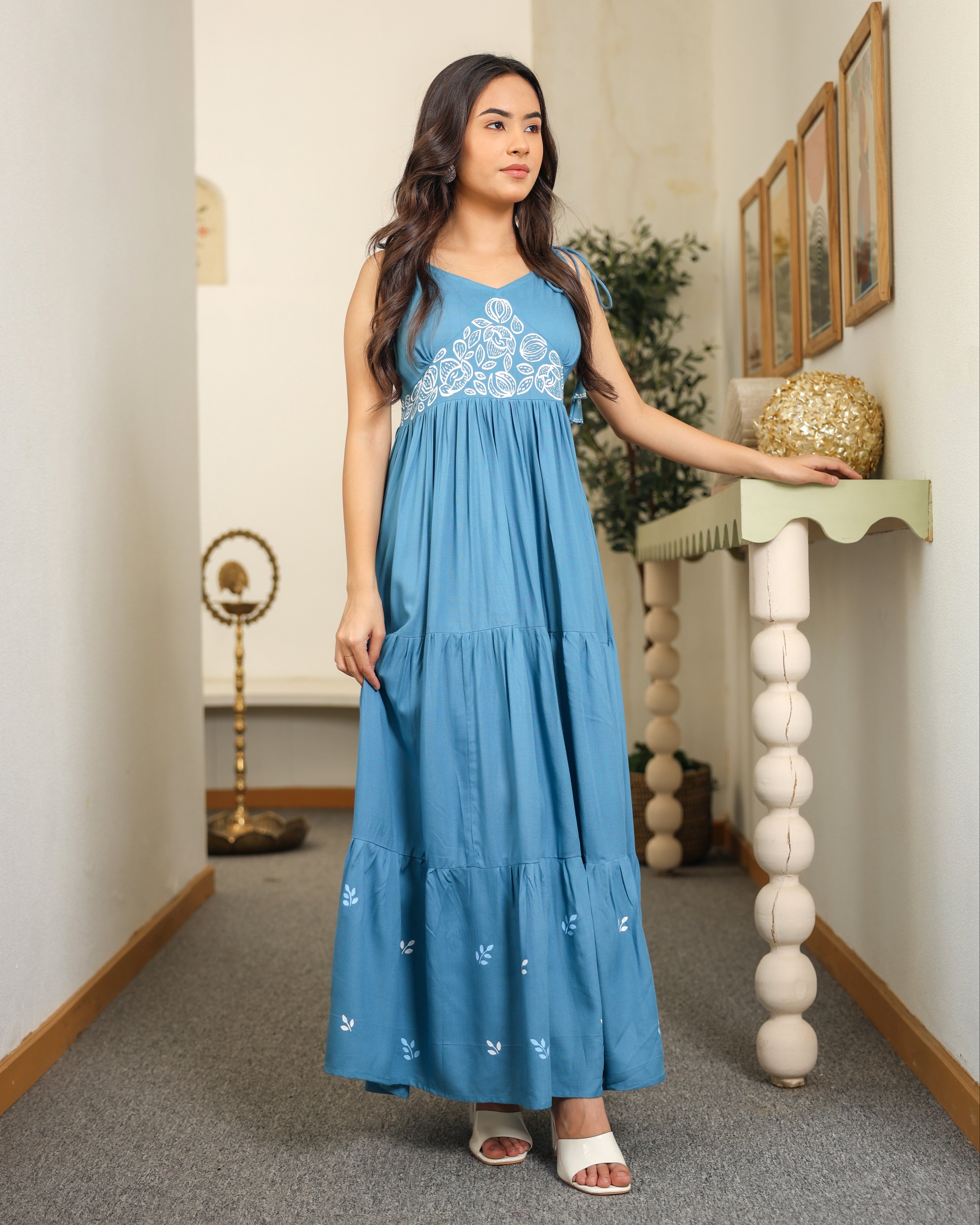 Lille Blue Cotton Flared Dress
