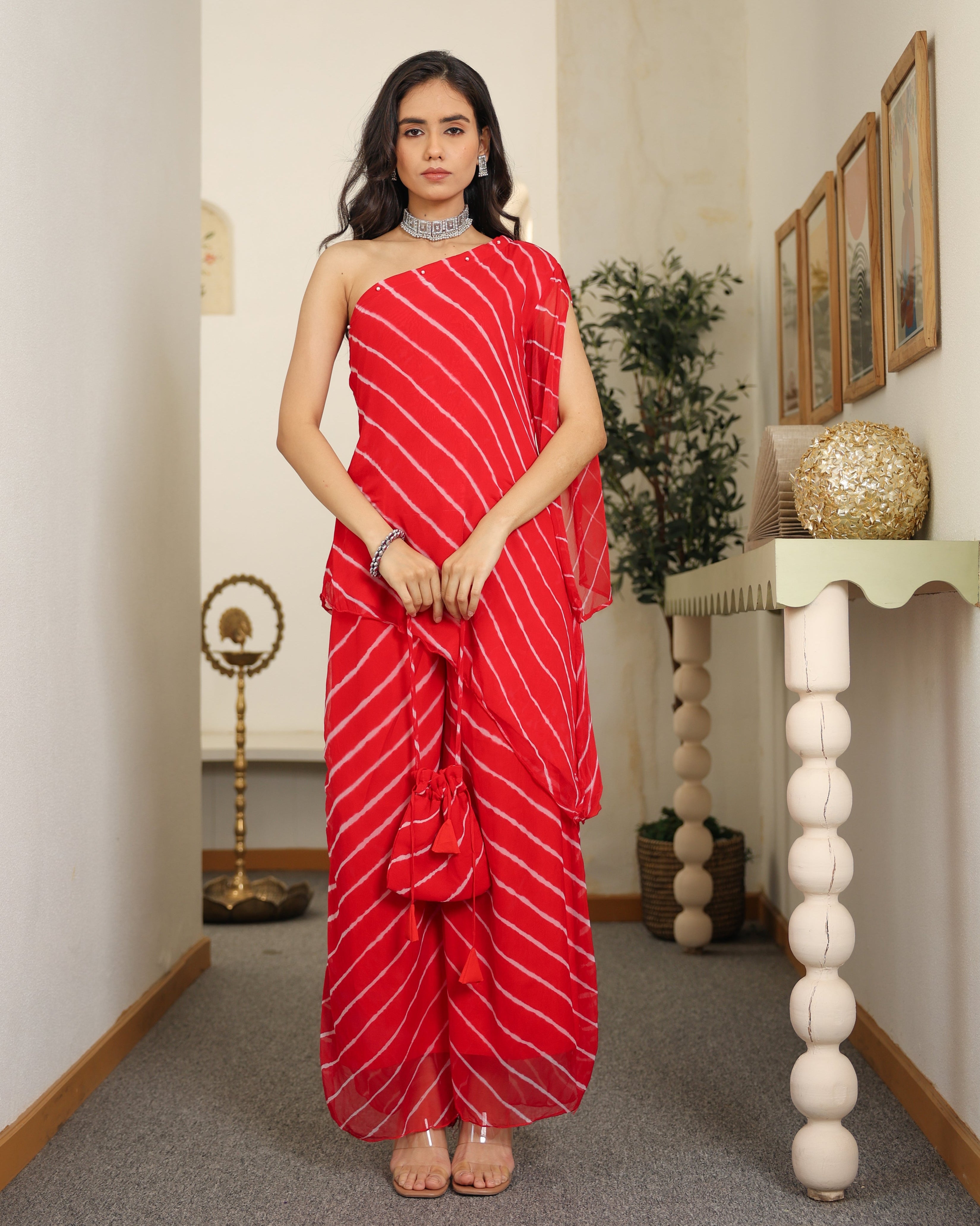 Lorient Red One Shoulder Kurta Set