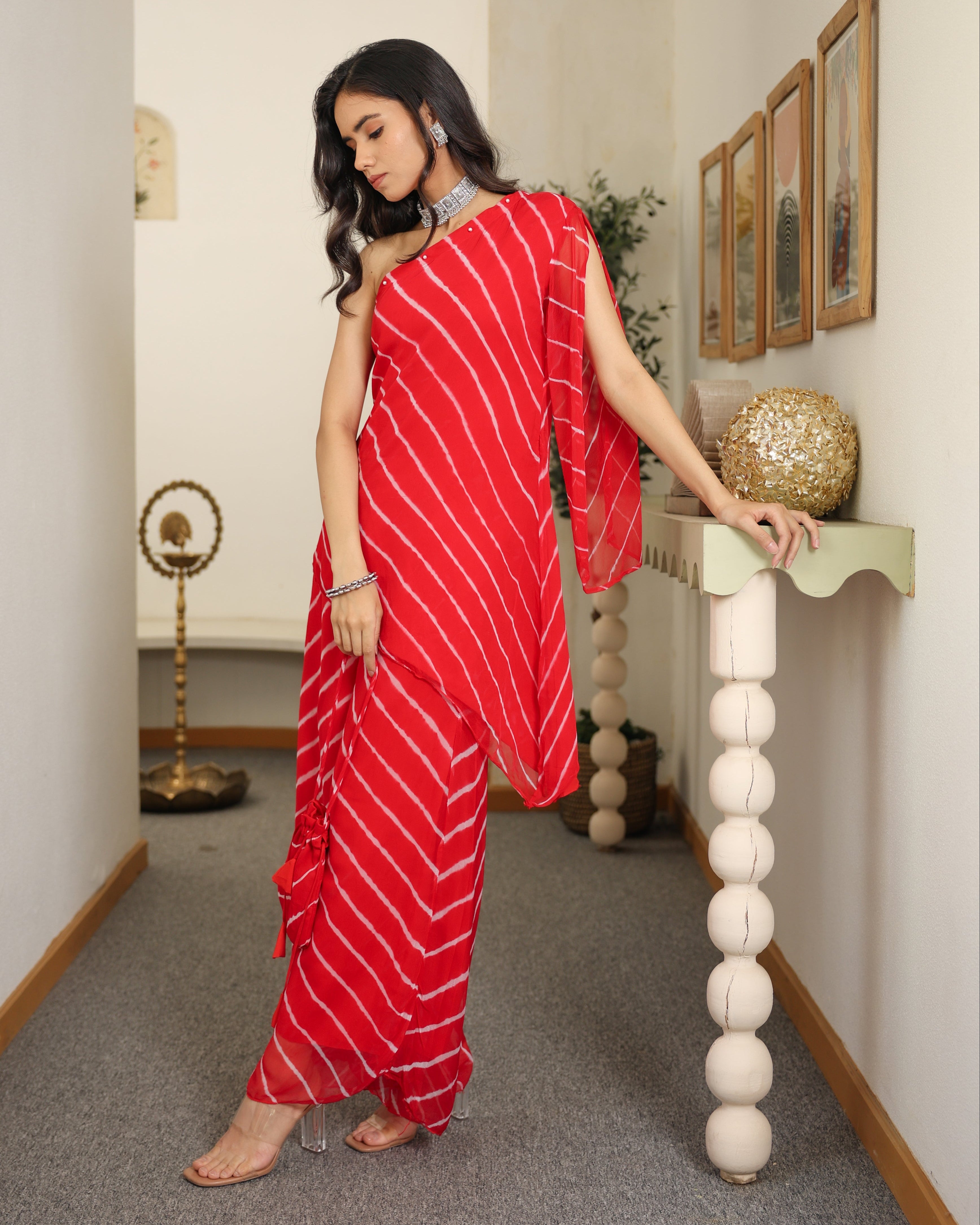 Lorient Red One Shoulder Kurta Set