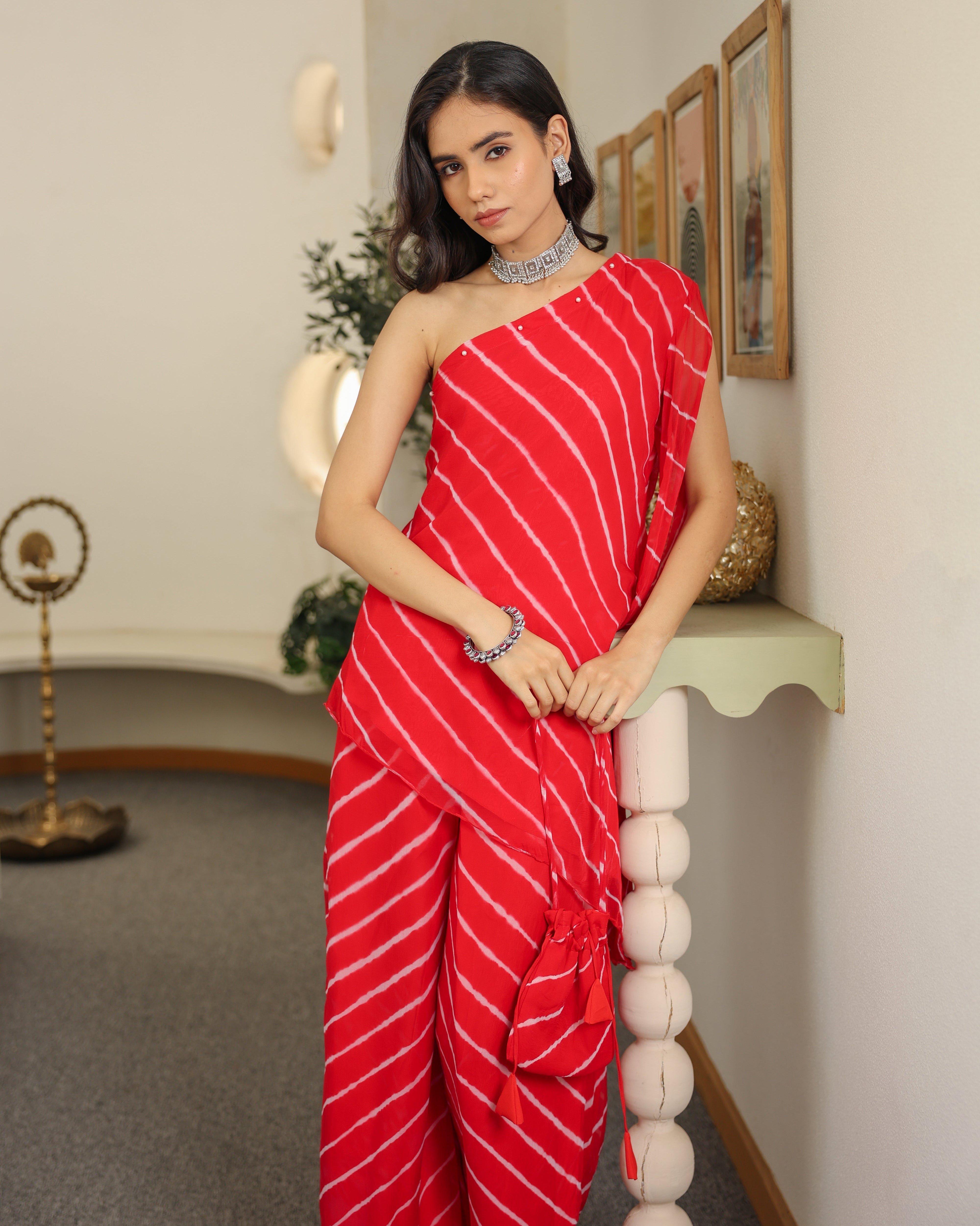 Lorient Red One Shoulder Kurta Set