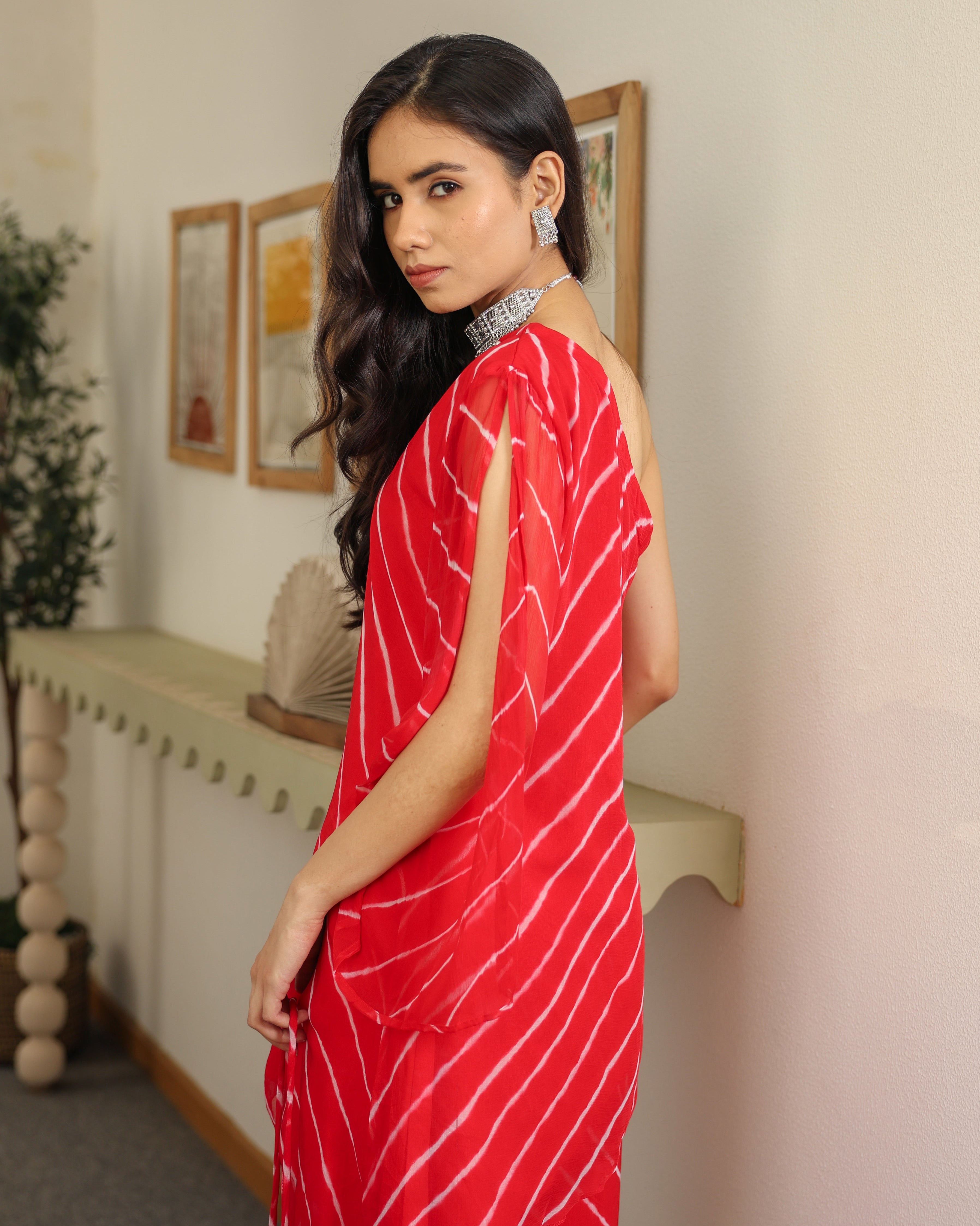 Lorient Red One Shoulder Kurta Set