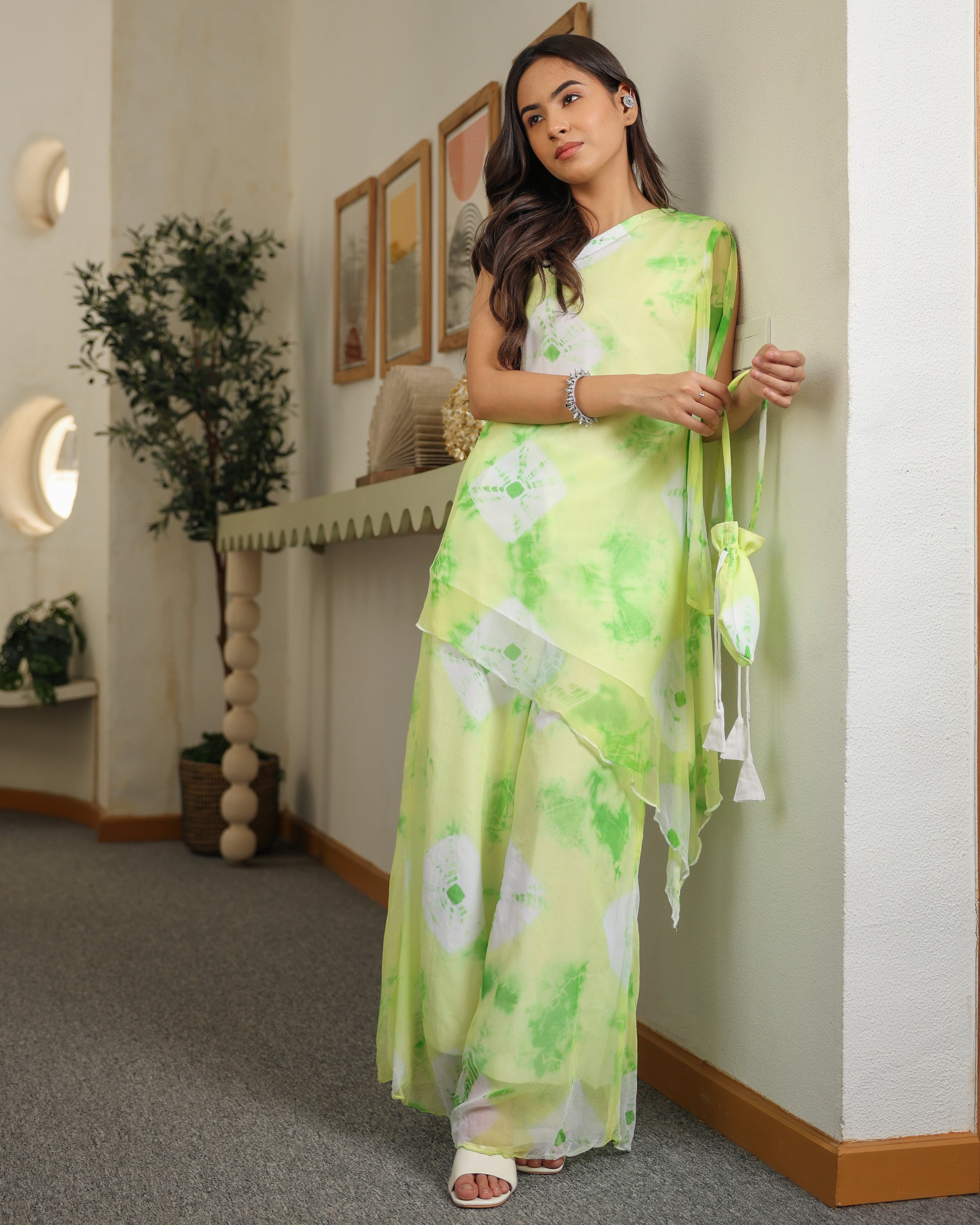 Vannes Green One Shoulder Kurta Set