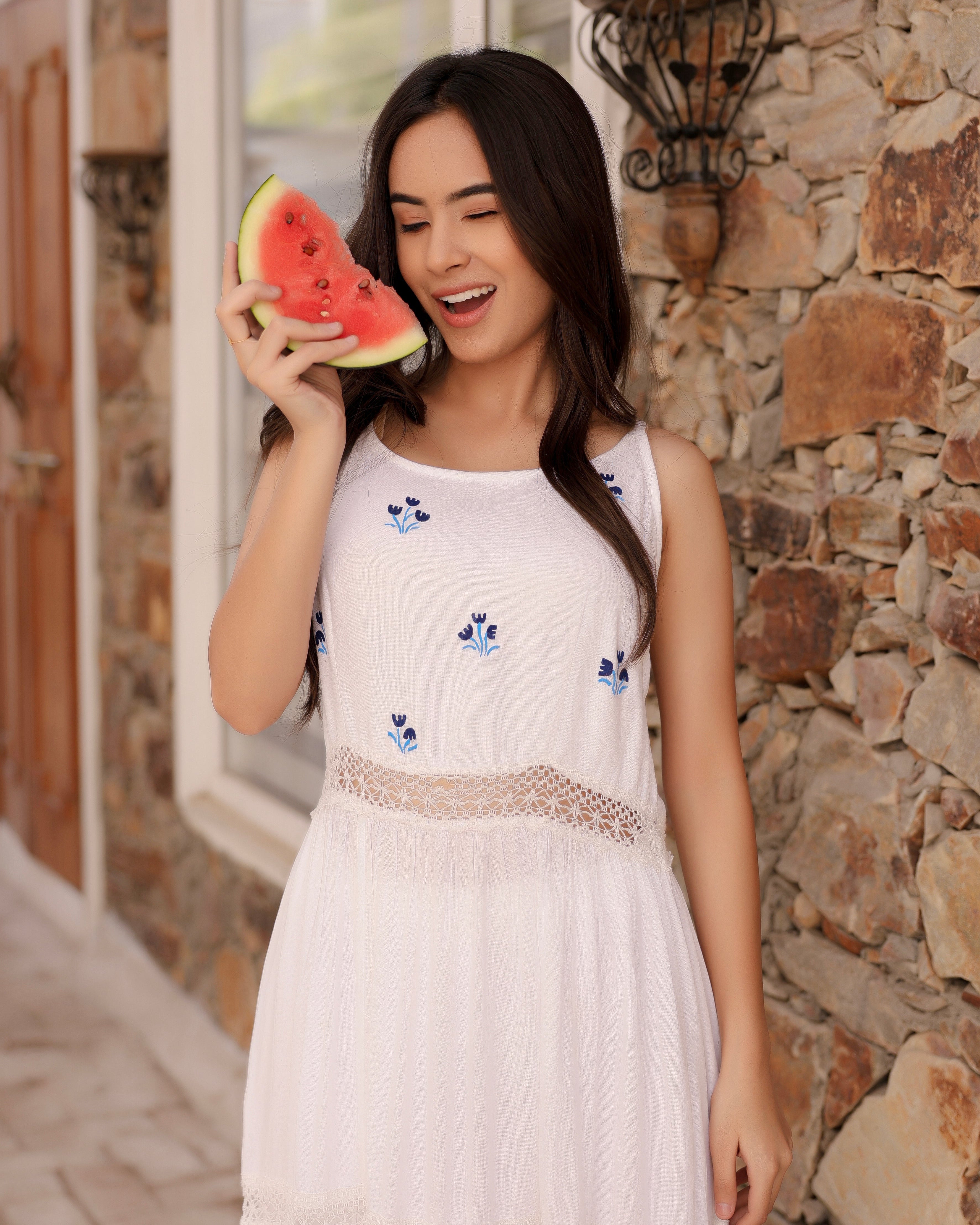 Glory White Floral Hand-Painted Dress