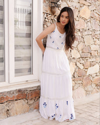 Glory White Floral Hand-Painted Dress