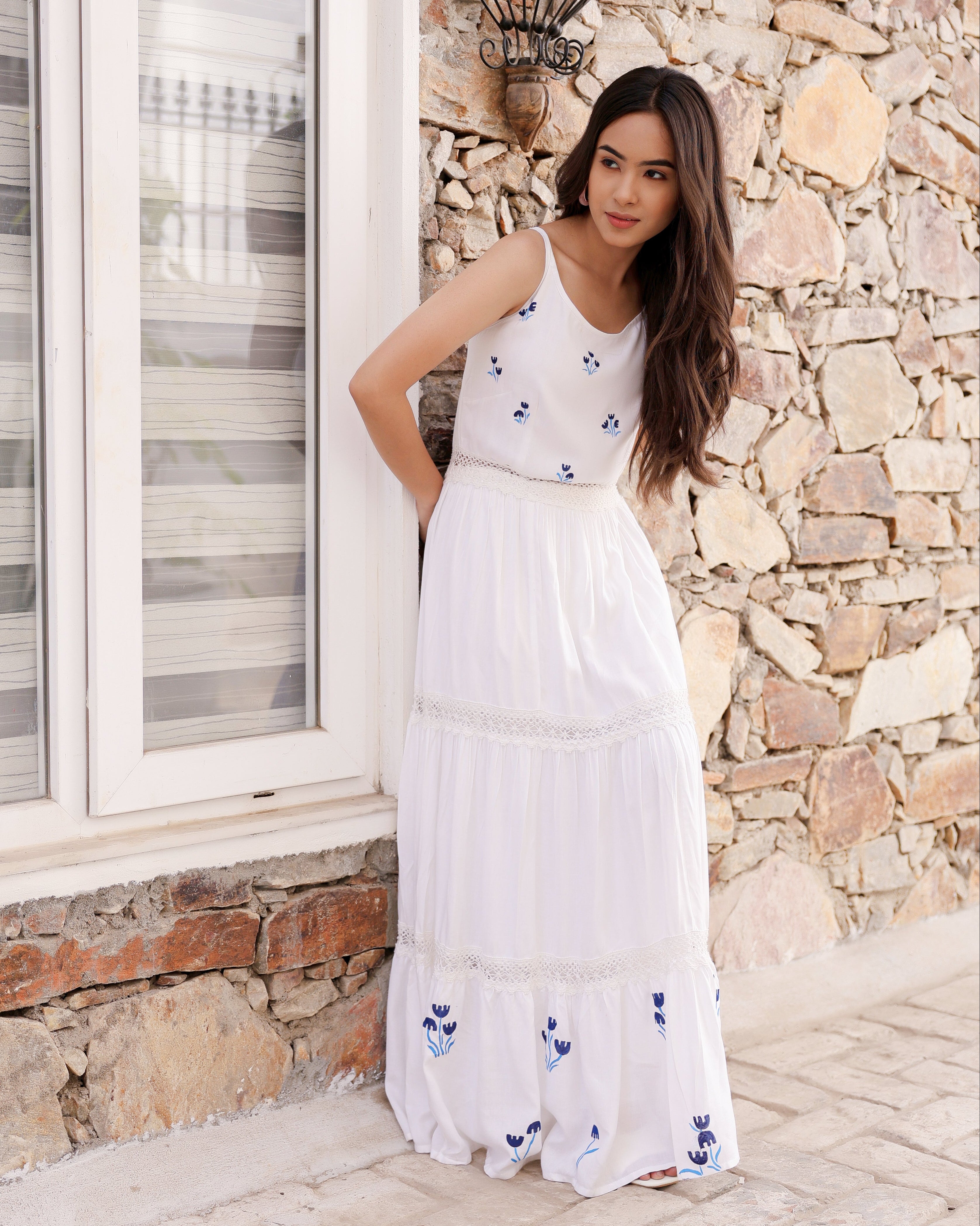 Glory White Floral Hand-Painted Dress