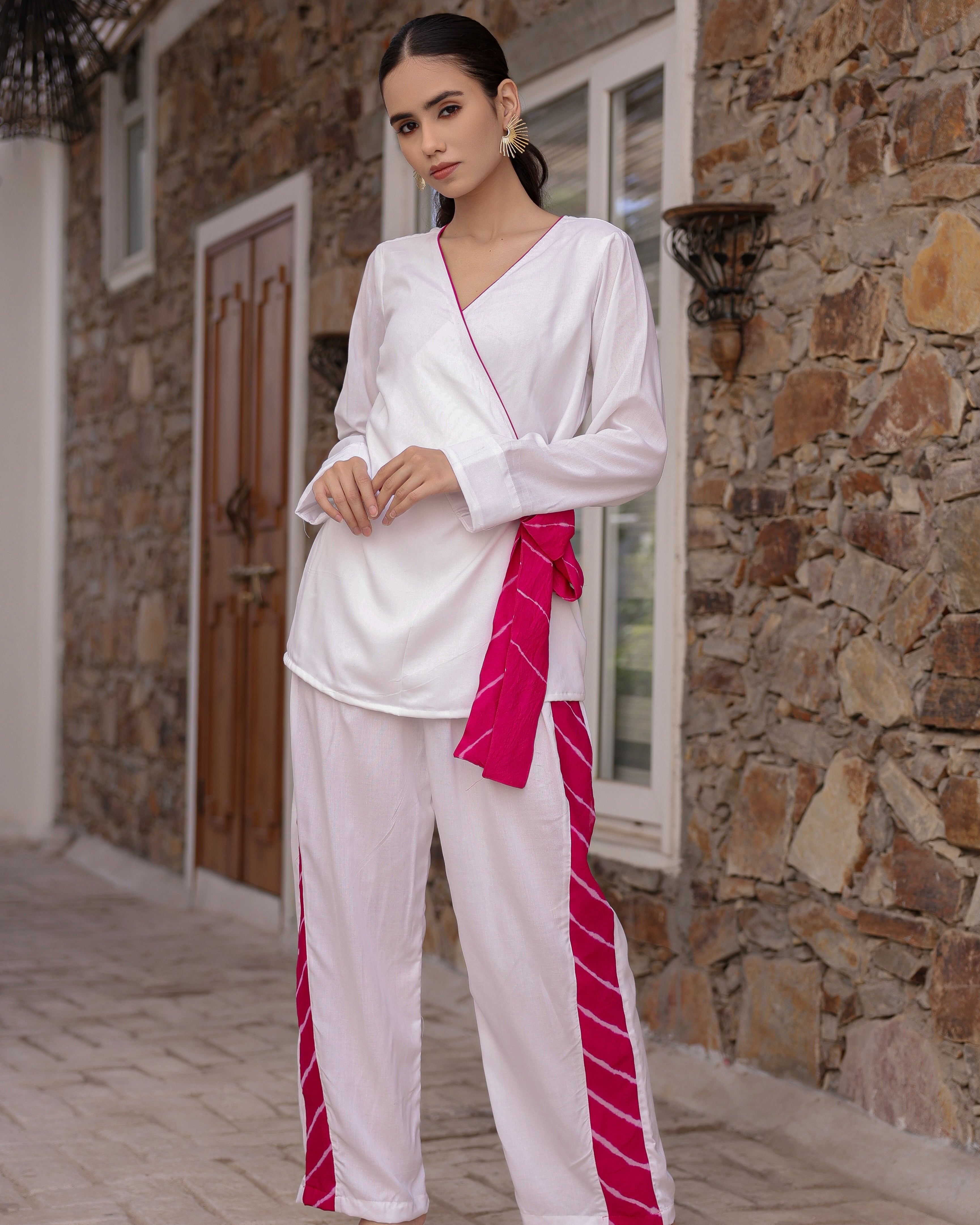 Wels White Leheriya stripe Cord Set