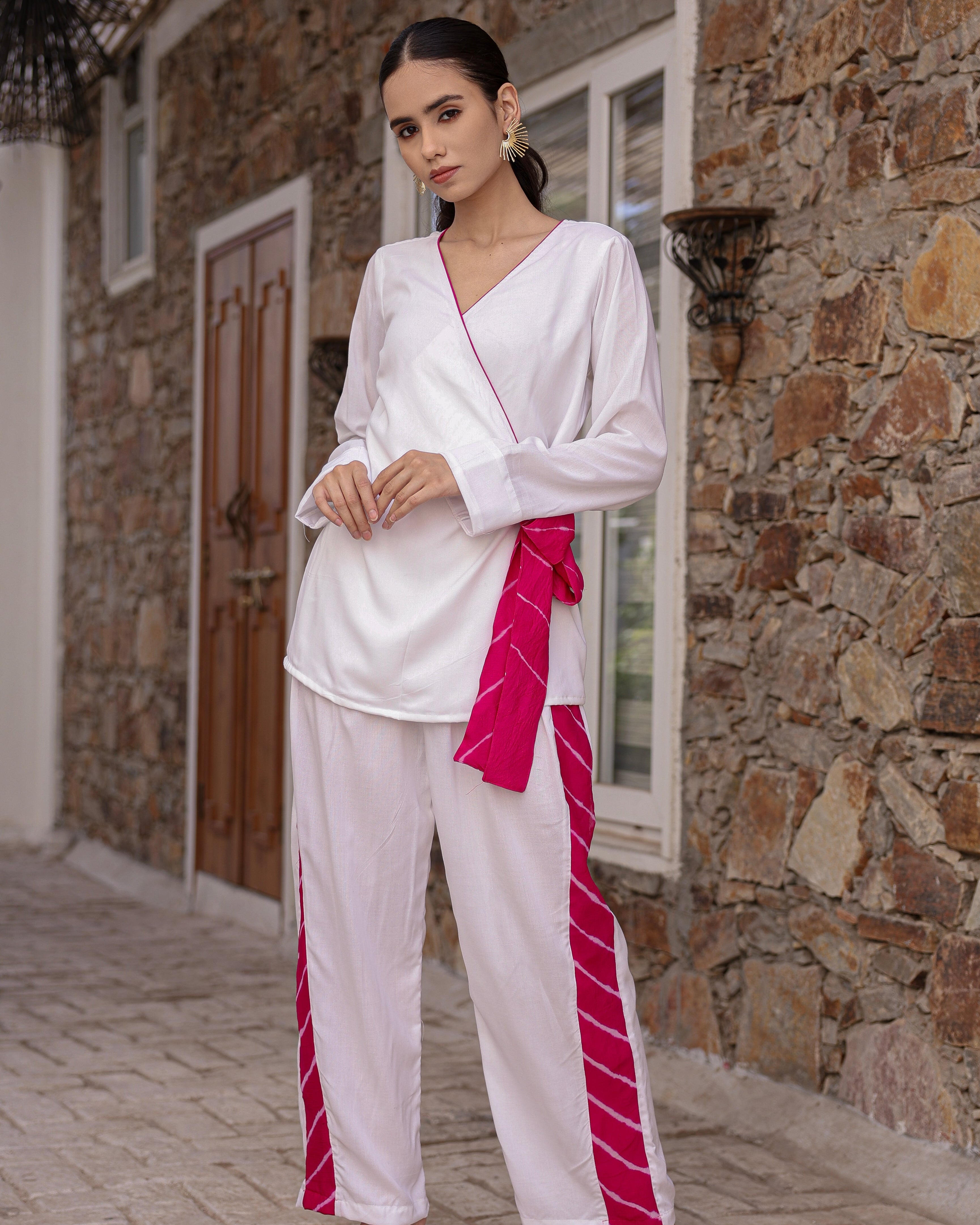 Wels White Leheriya stripe Cord Set