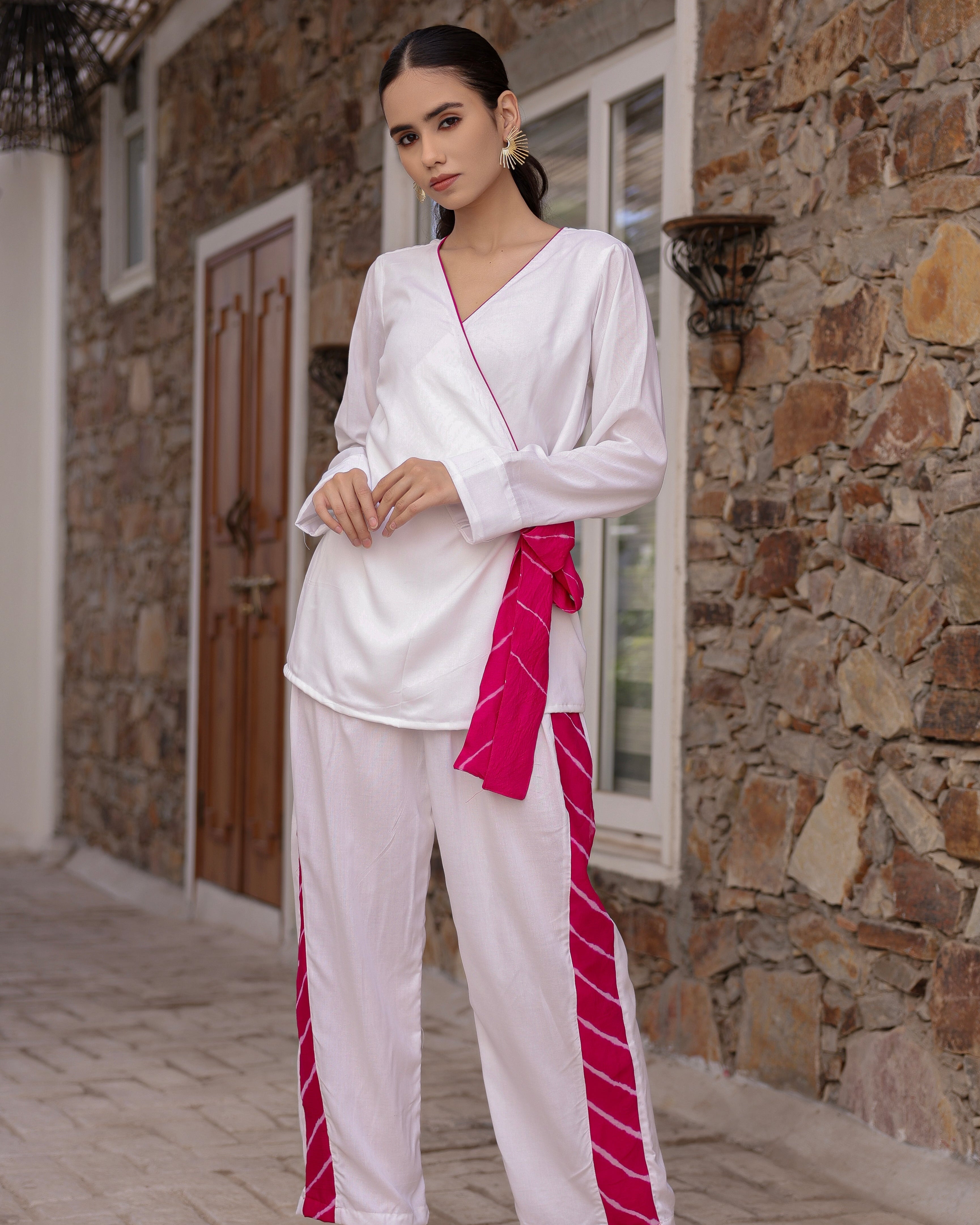 Wels White Leheriya stripe Cord Set