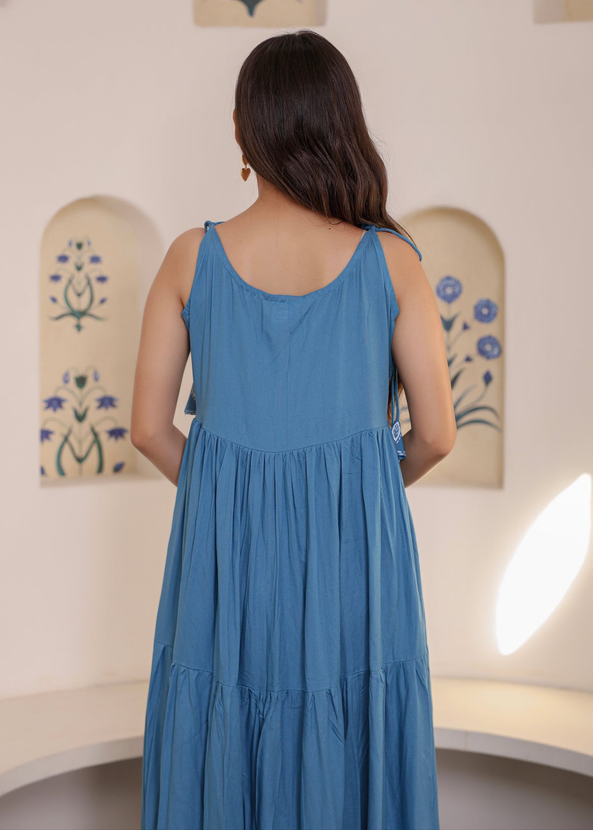 Lille Blue Cotton Flared Dress