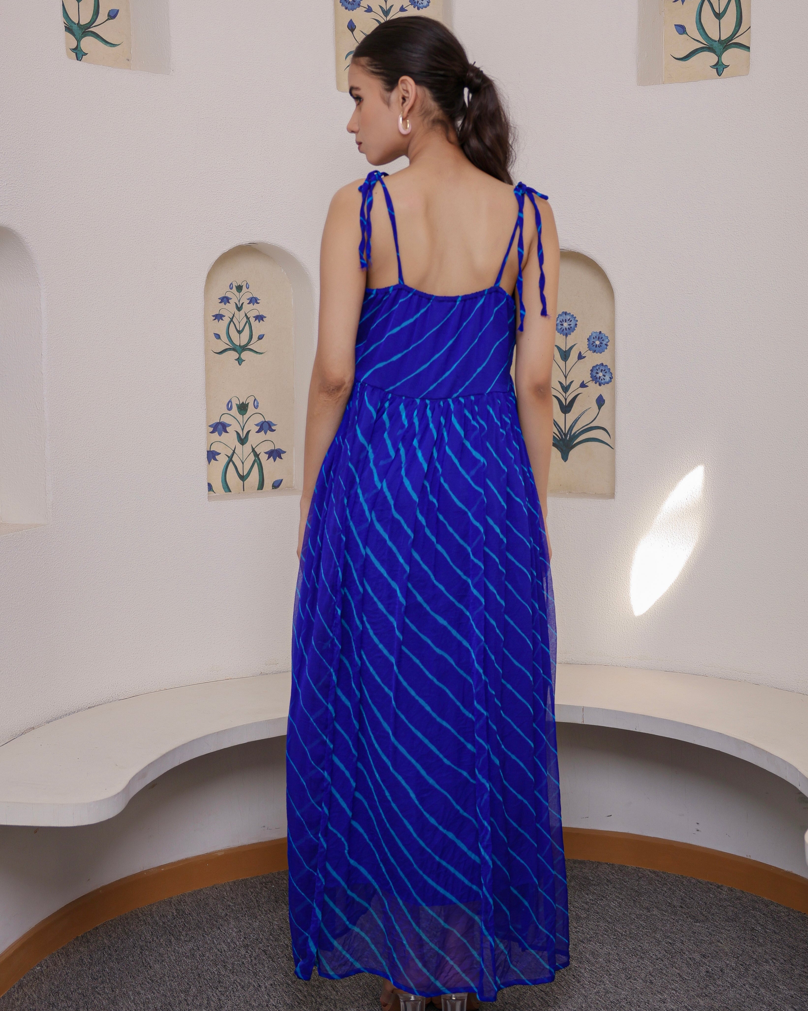 Cannes Blue Flared Leheriya Dress