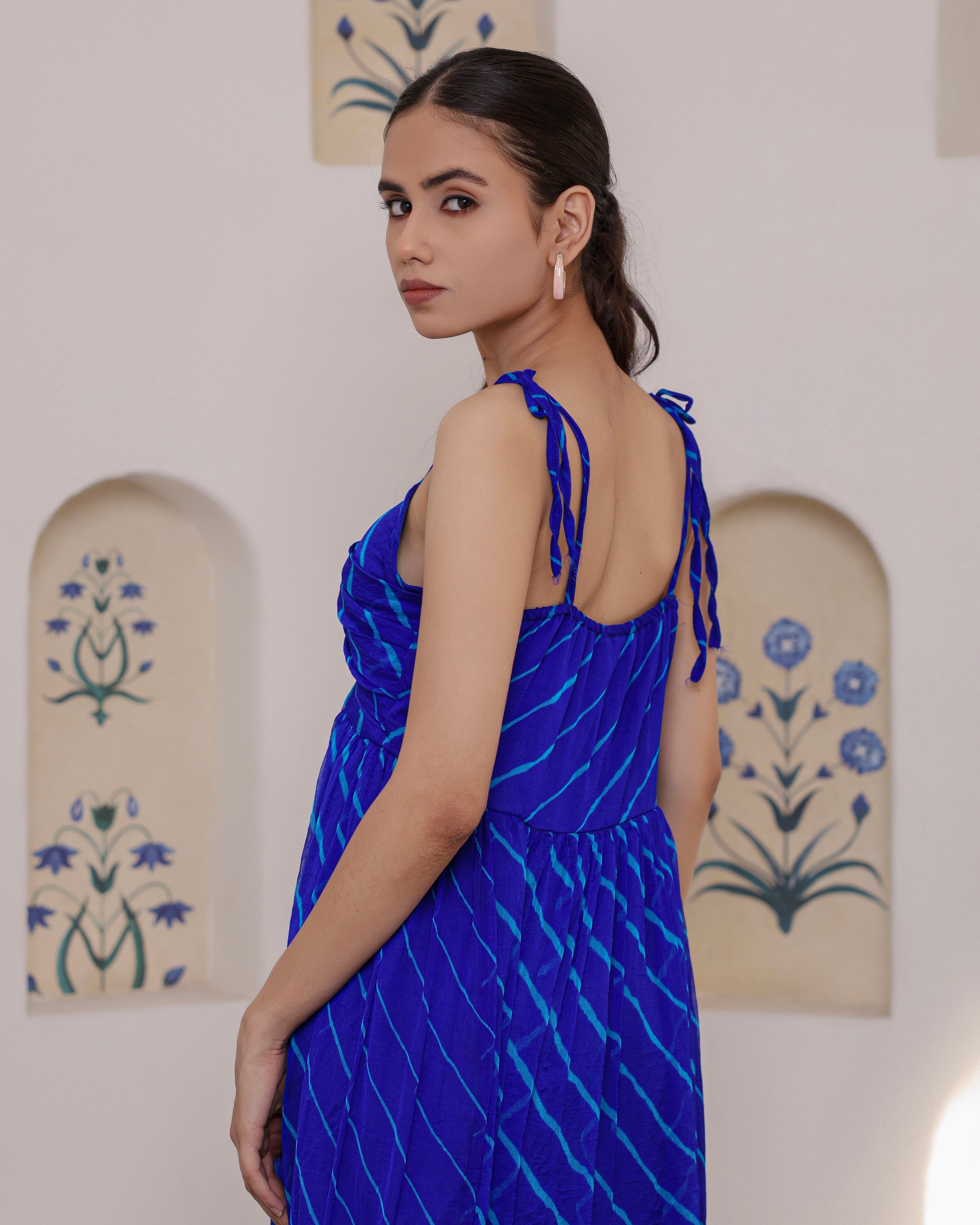Cannes Blue Flared Leheriya Dress