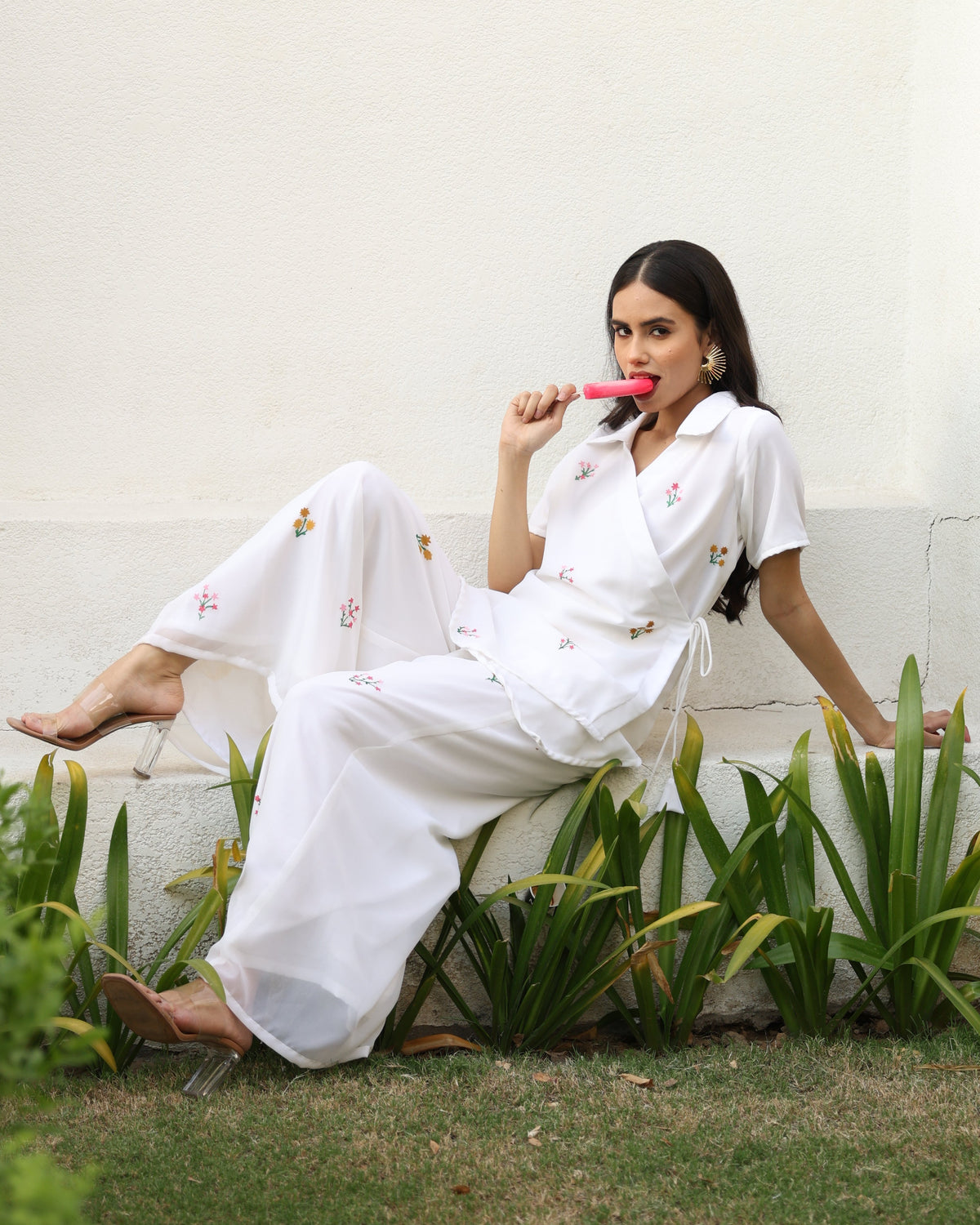 Elle White Floral Cord Set