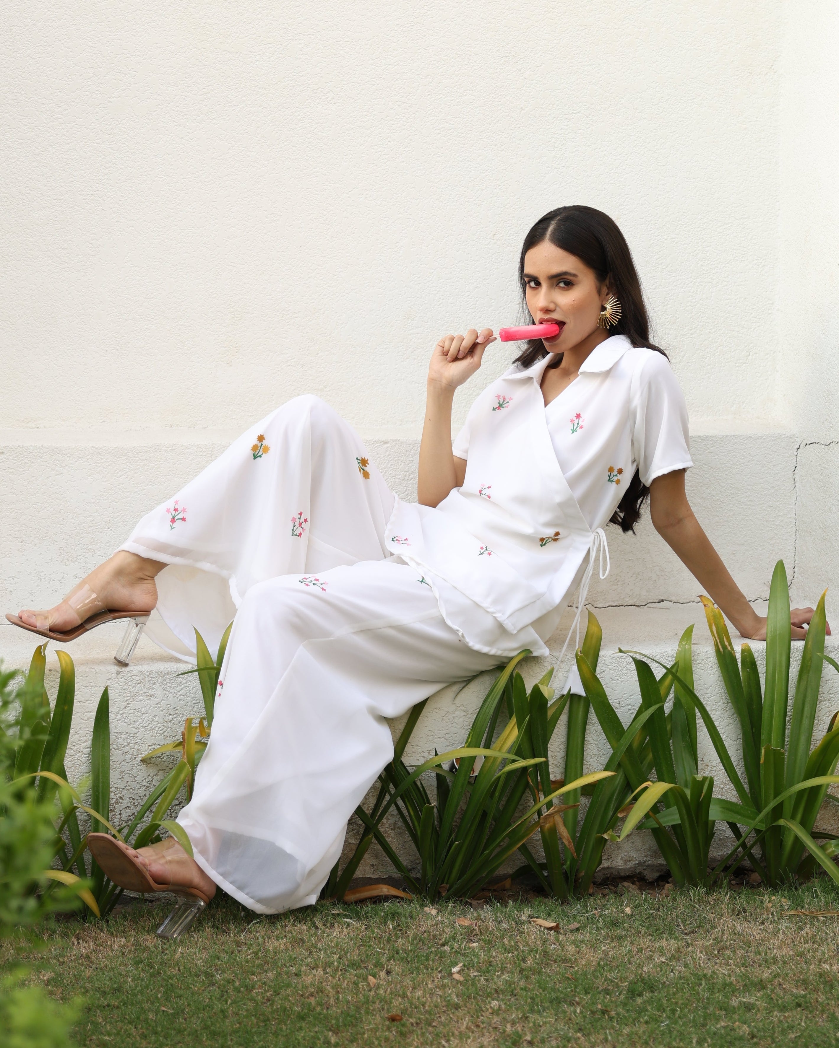 Elle White Floral Cord Set