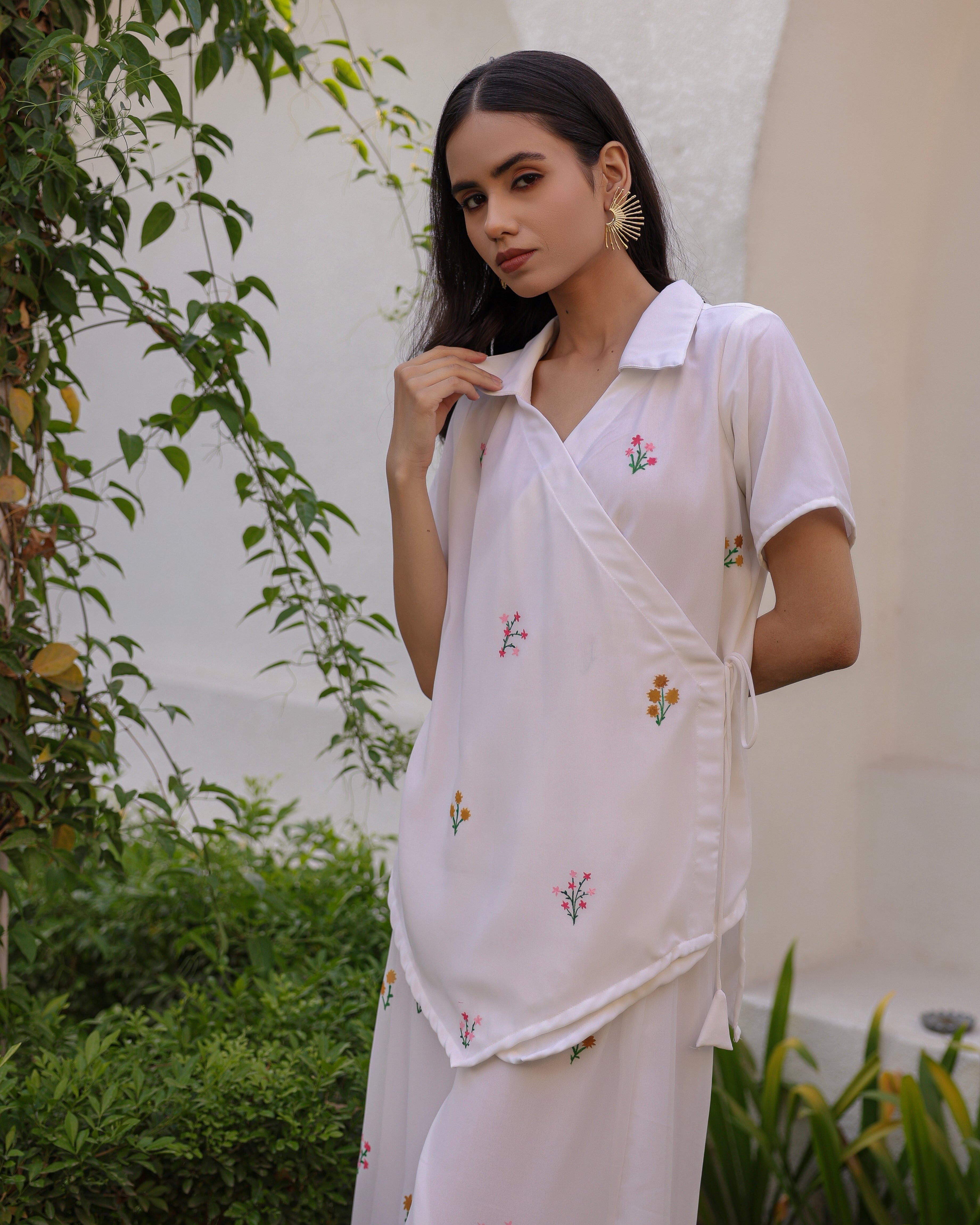 Elle White Floral Cord Set