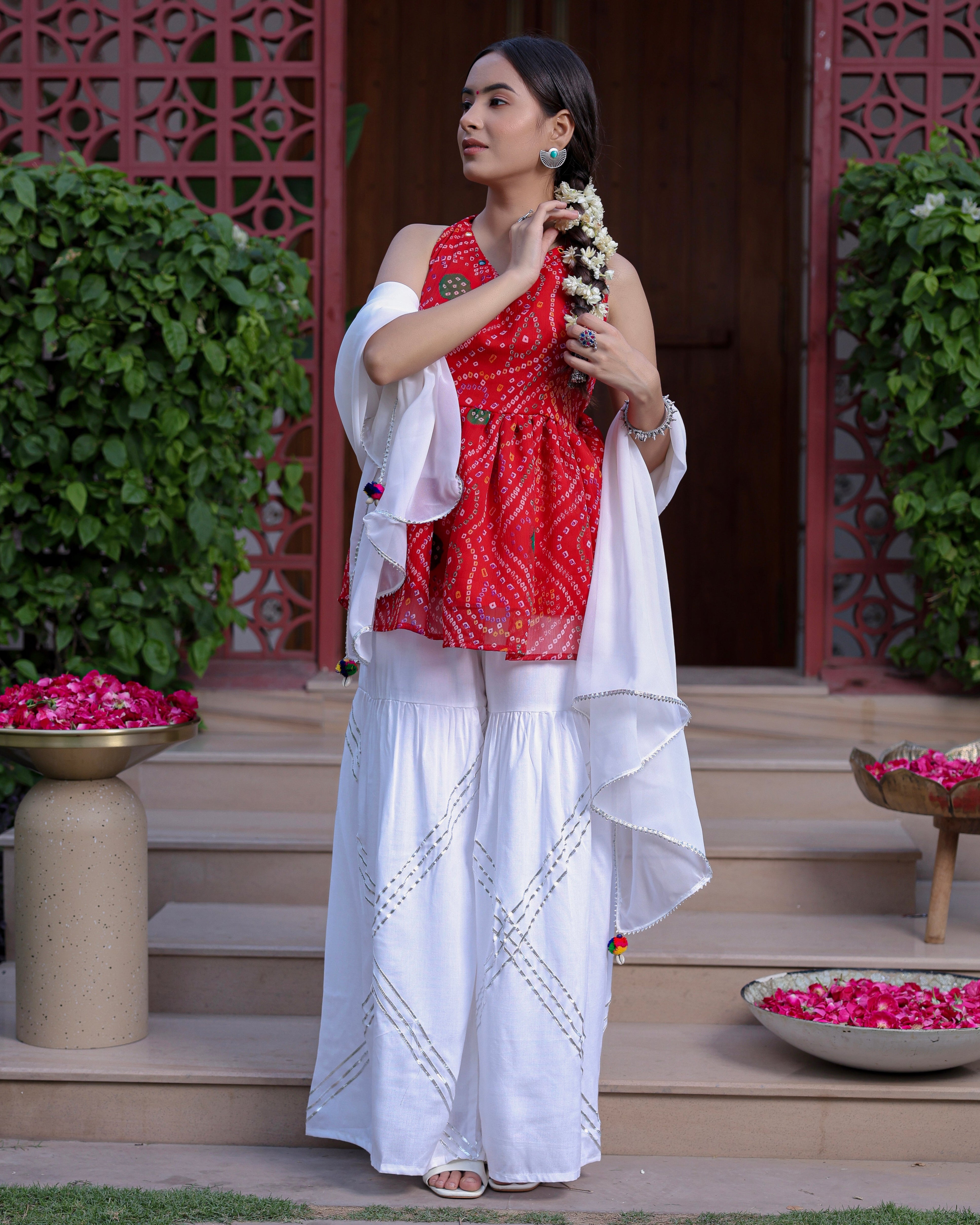 Siena Red Bandhani Kurta Shahrara Set