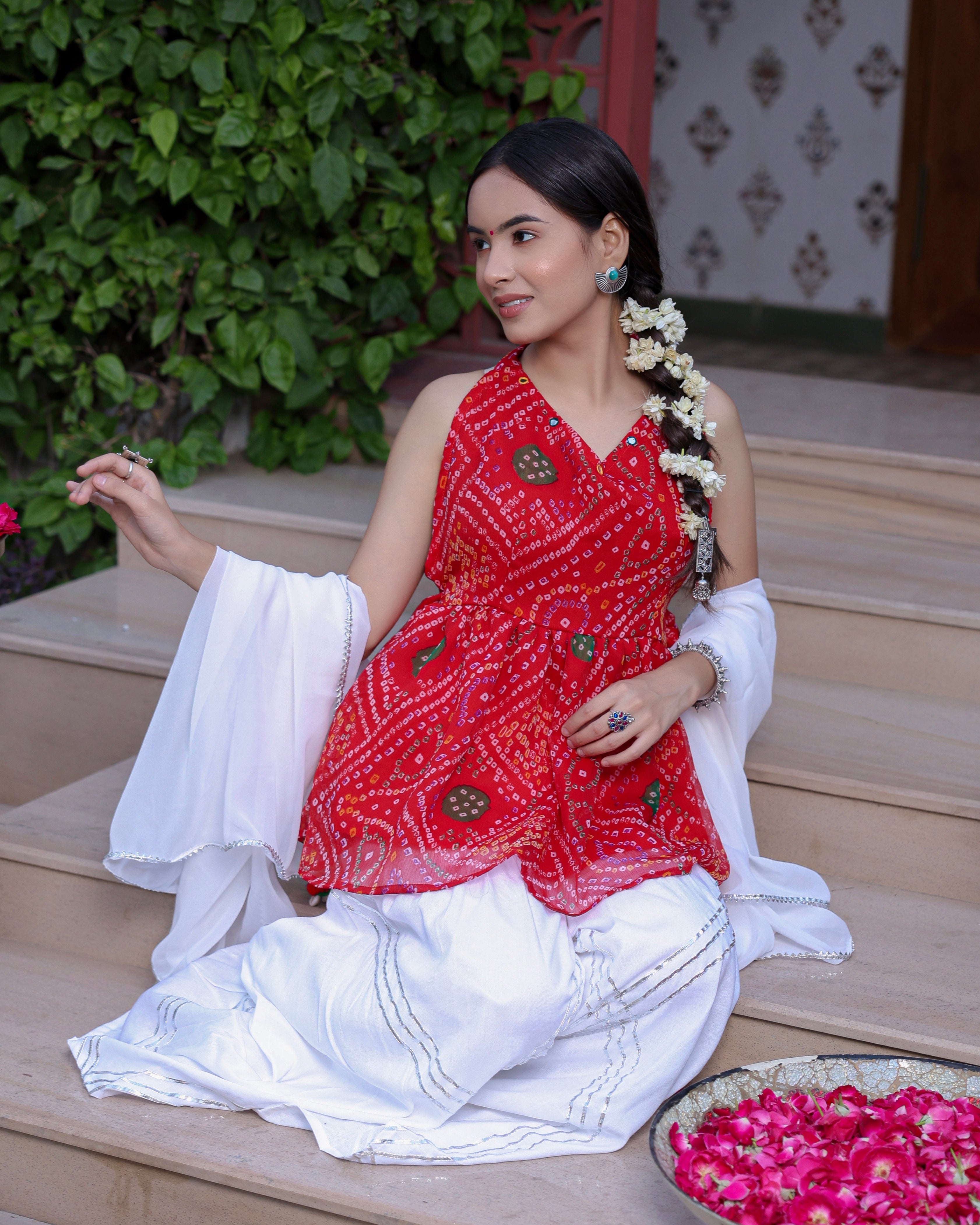 Siena Red Bandhani Kurta Shahrara Set