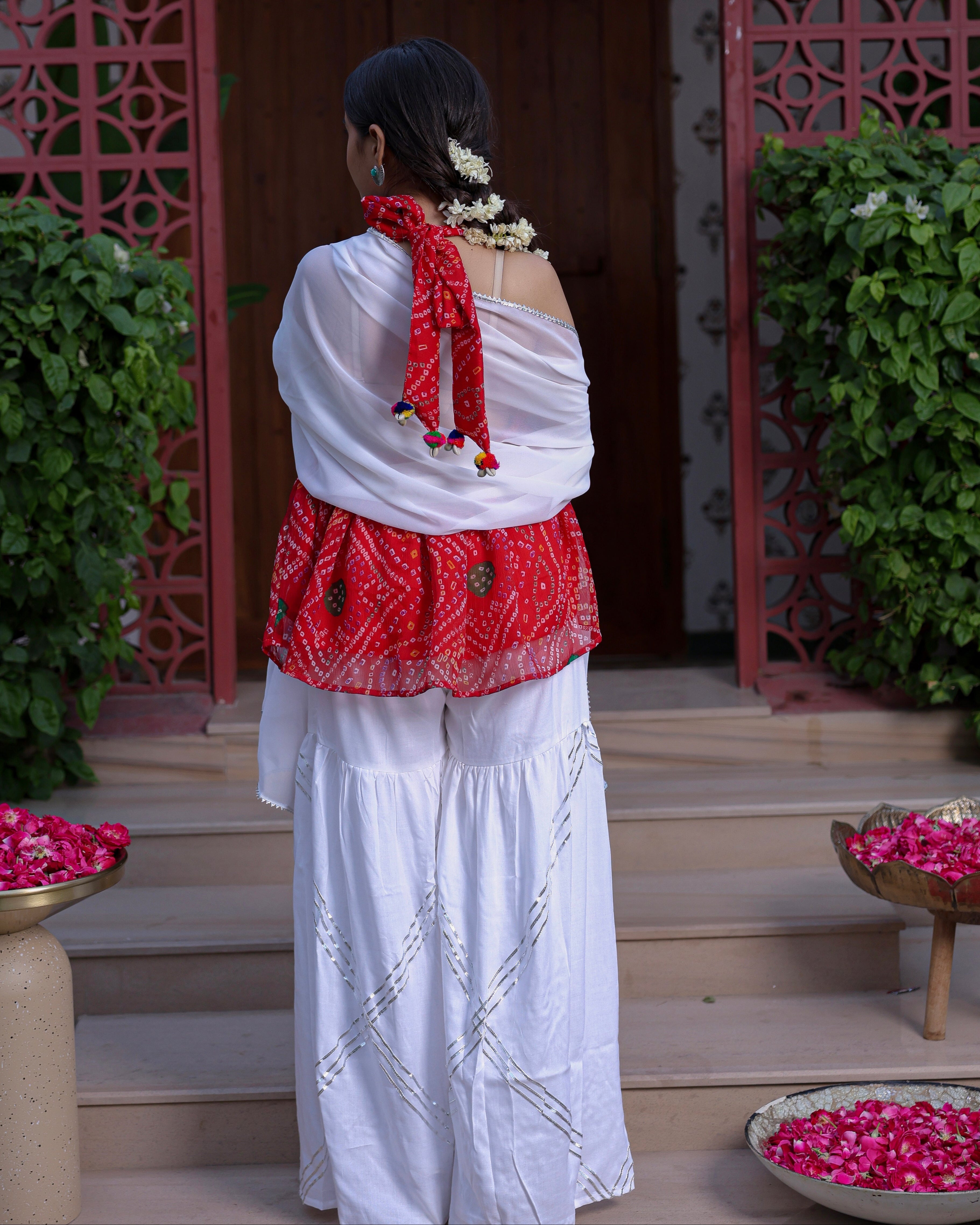 Siena Red Bandhani Kurta Shahrara Set