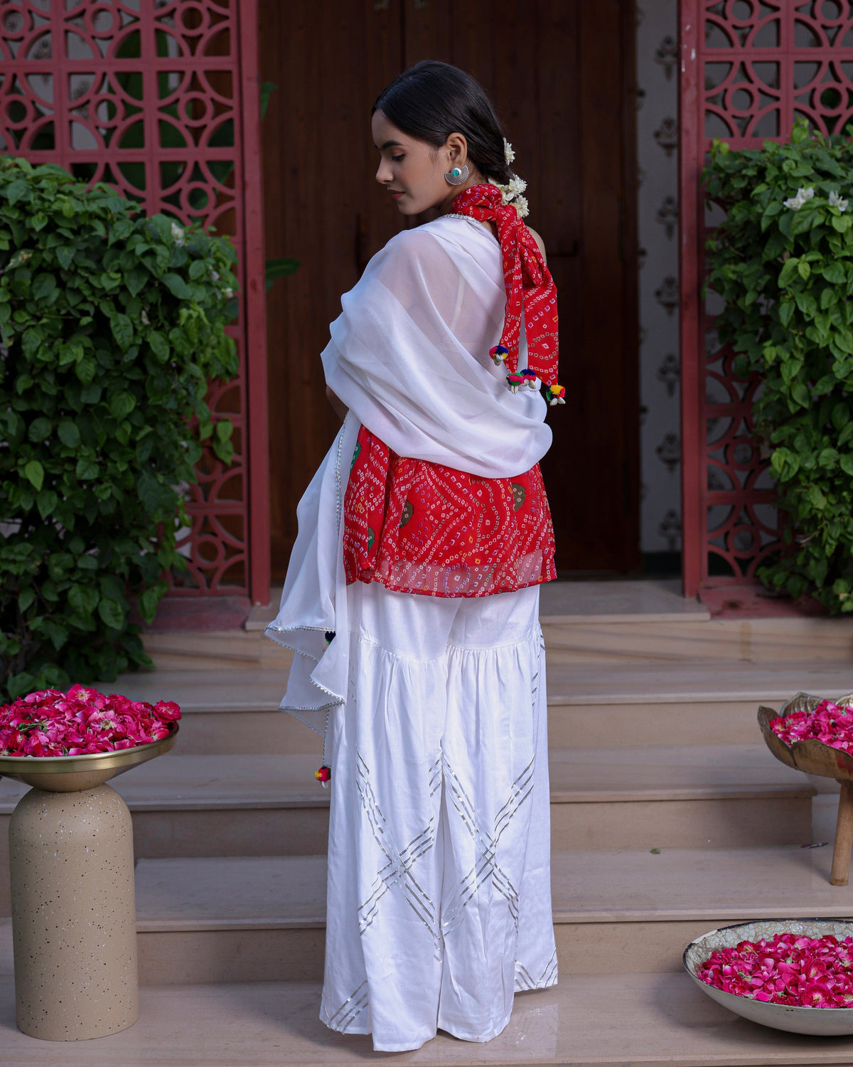 Siena Red Bandhani Kurta Shahrara Set