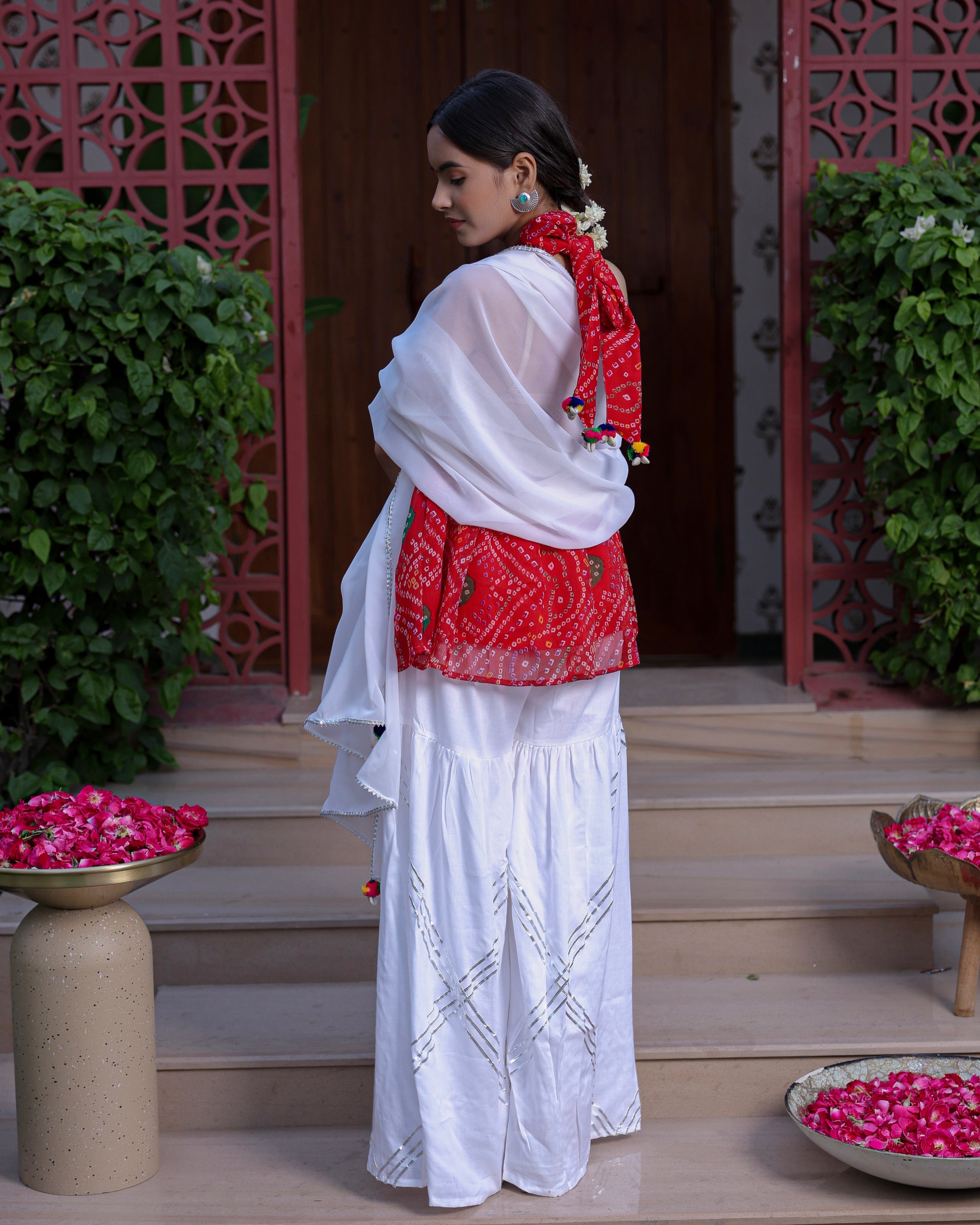 Siena Red Bandhani Kurta Shahrara Set