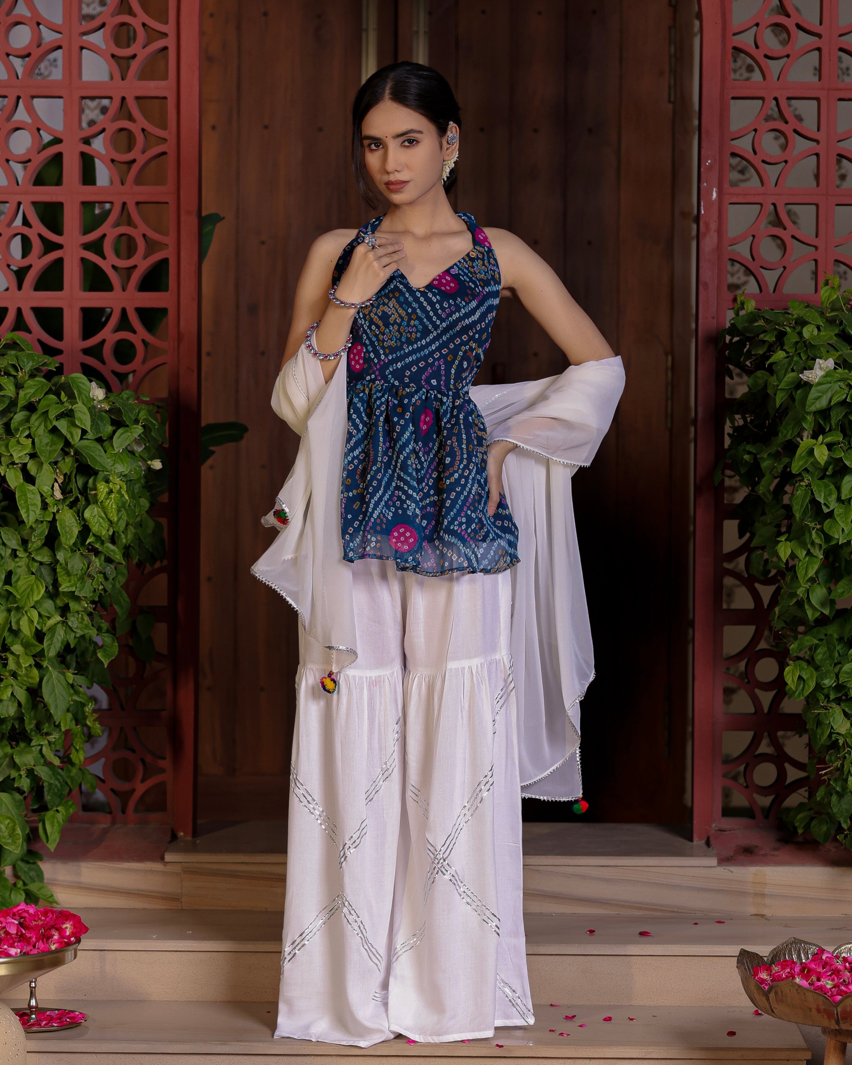 Palma Blue Bandhani Sharara Set