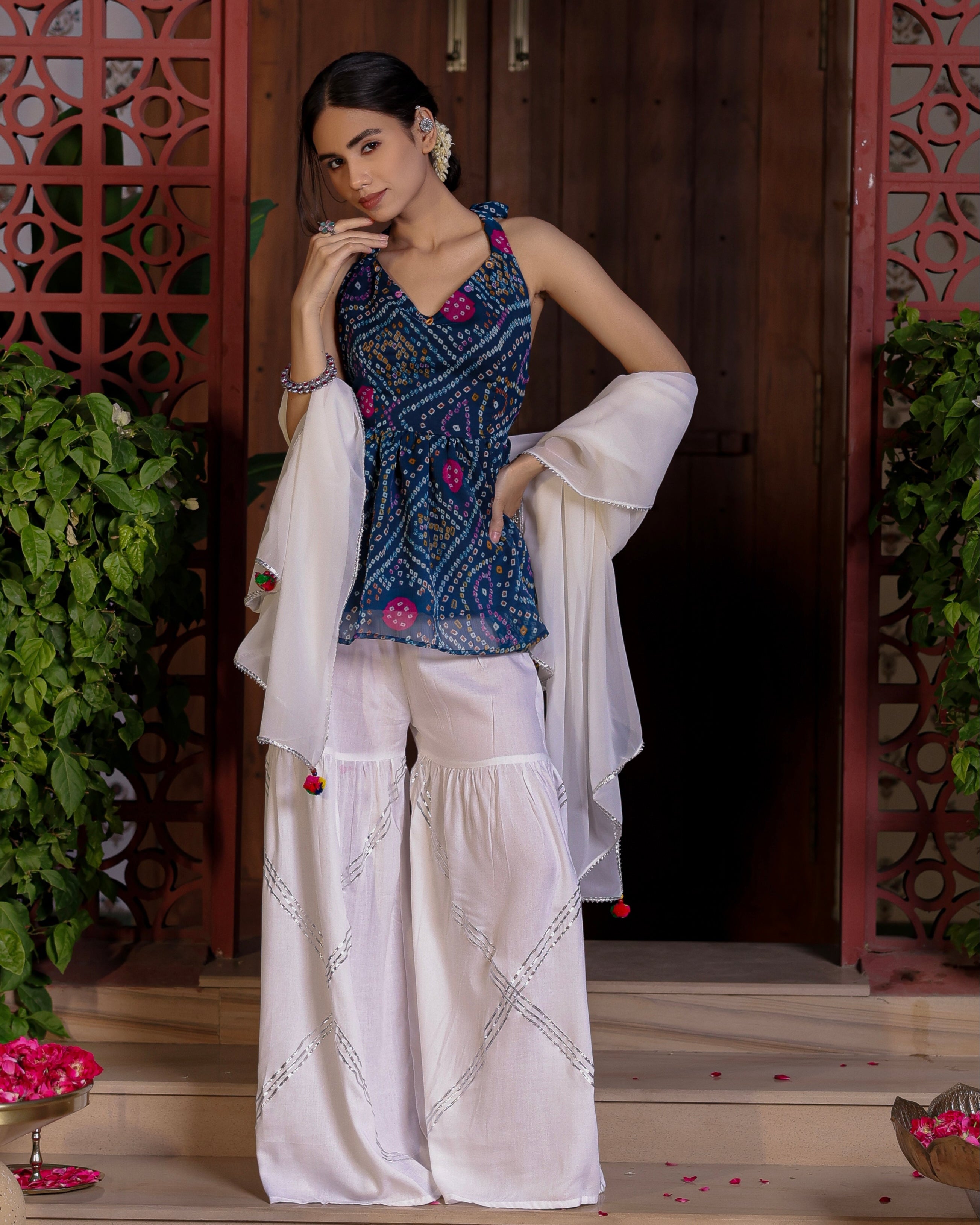 Palma Blue Bandhani Sharara Set
