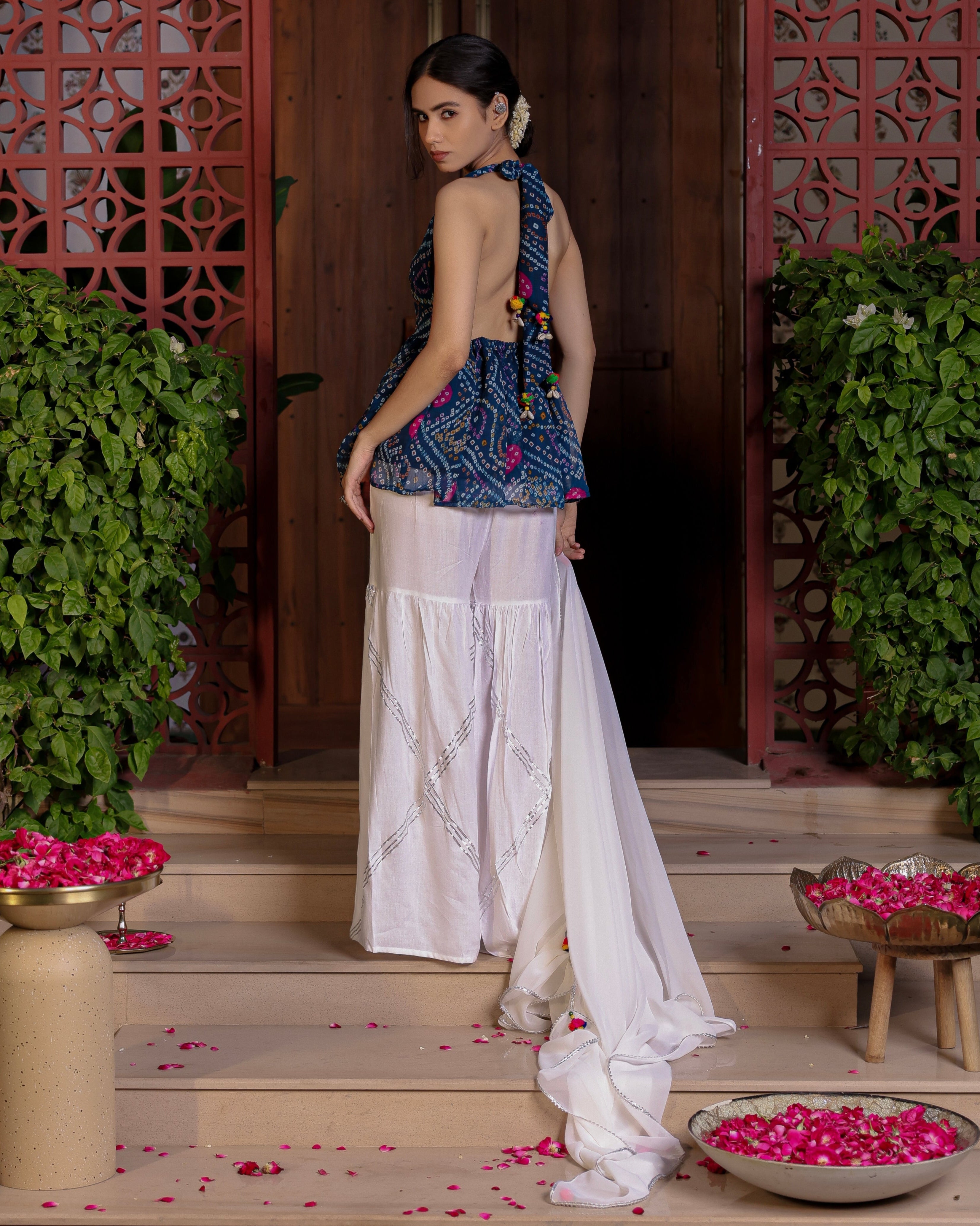 Palma Blue Bandhani Sharara Set