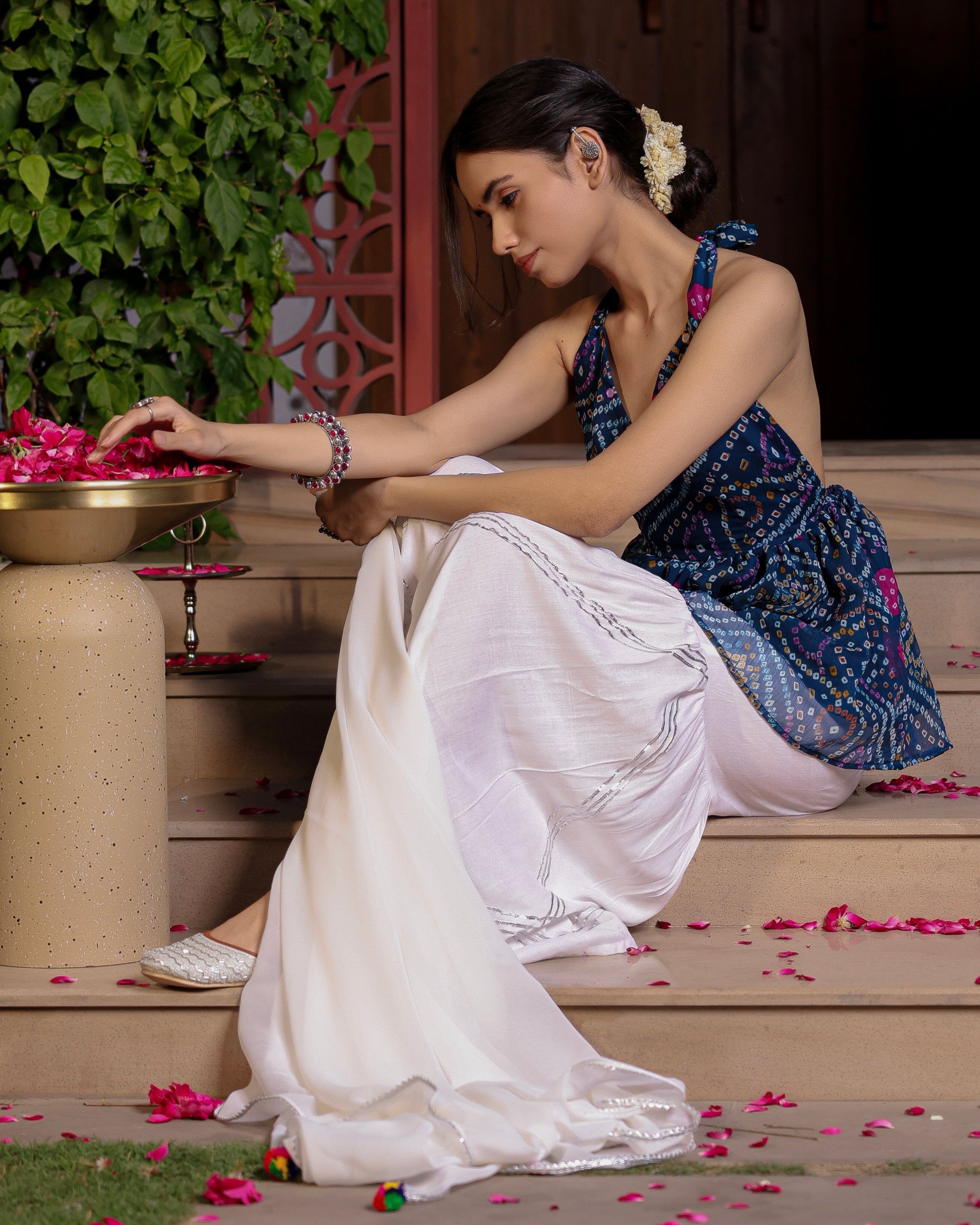 Palma Blue Bandhani Sharara Set