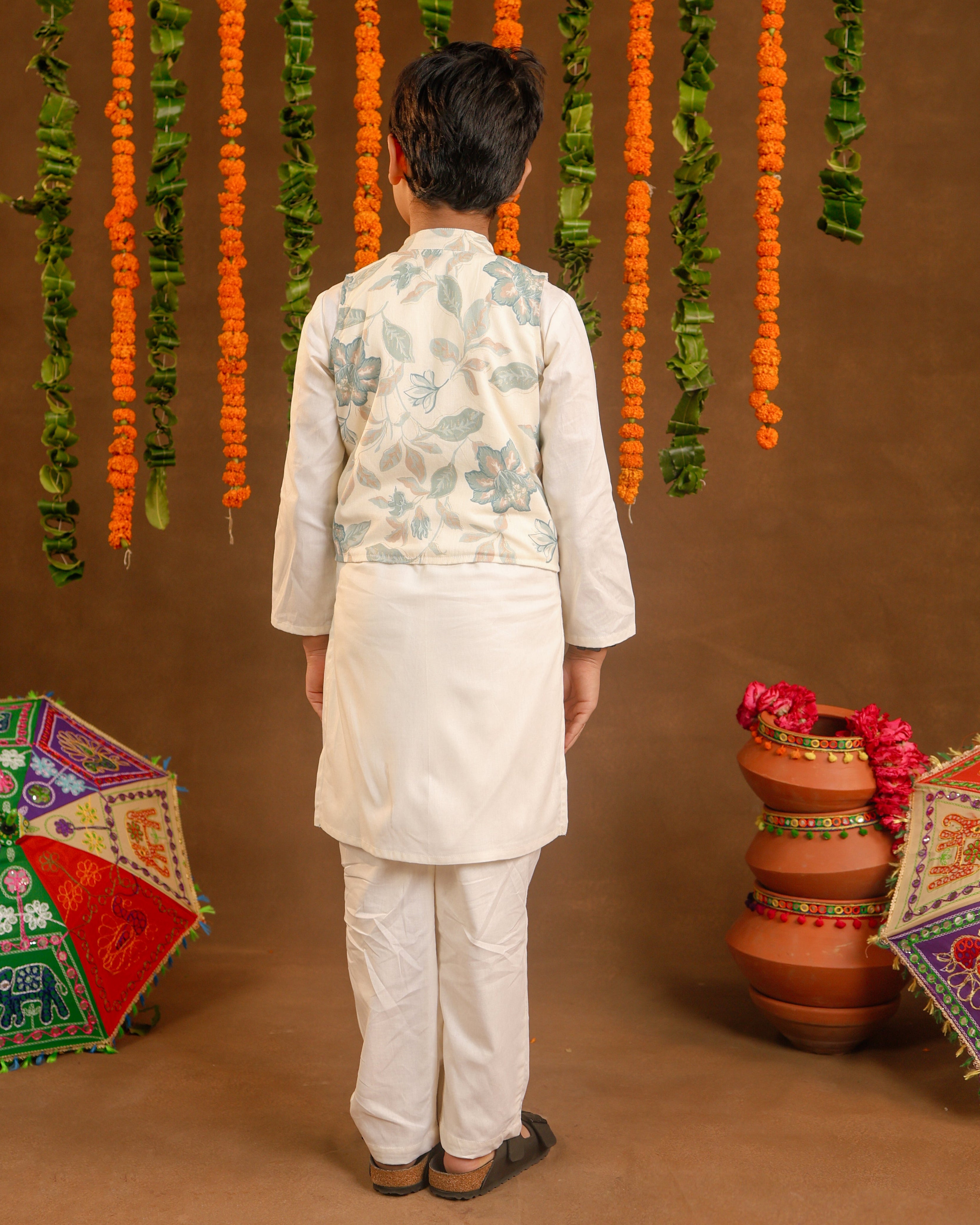 Printed White Jacket Kurta Set