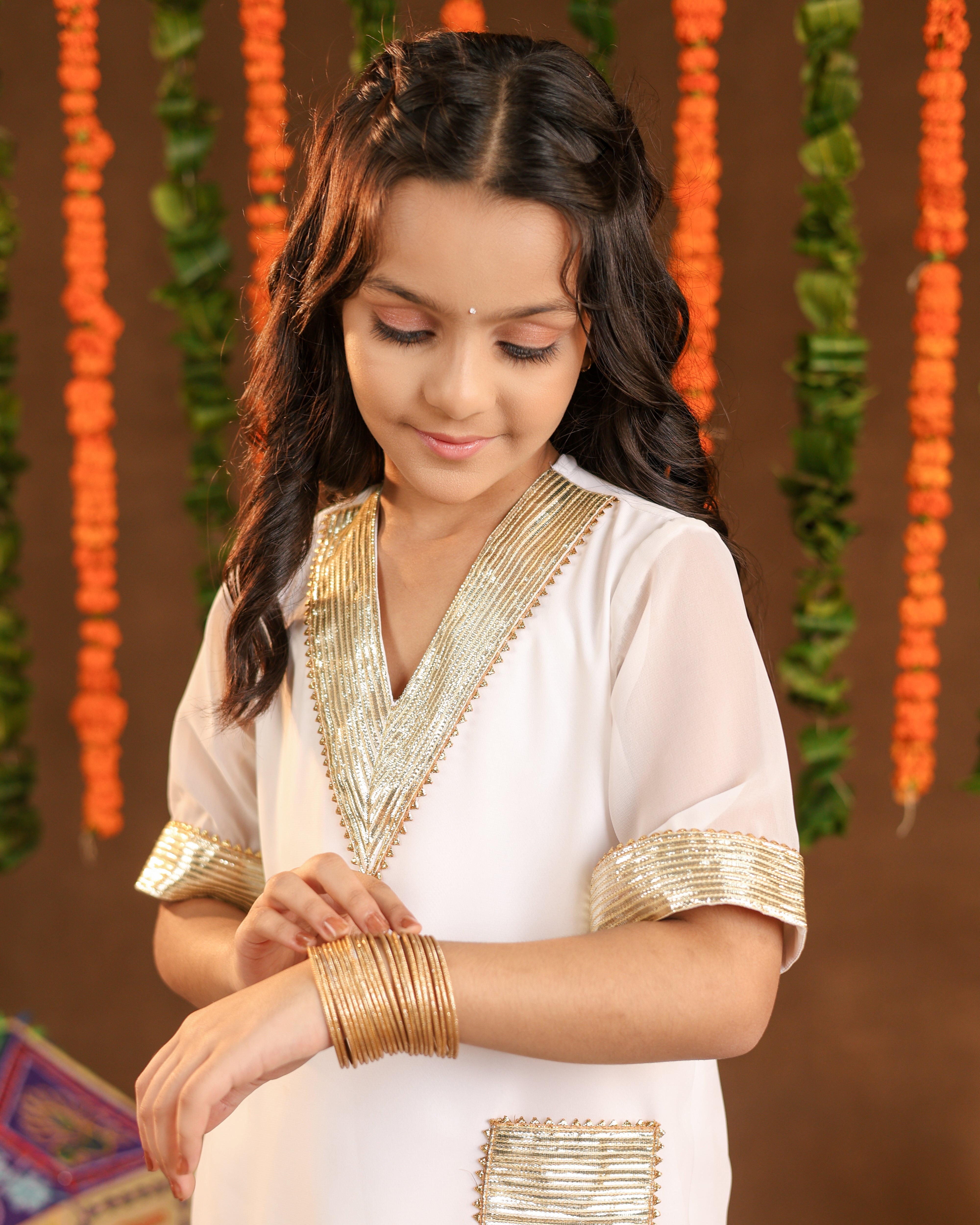 Girls shimmer White Suit Set