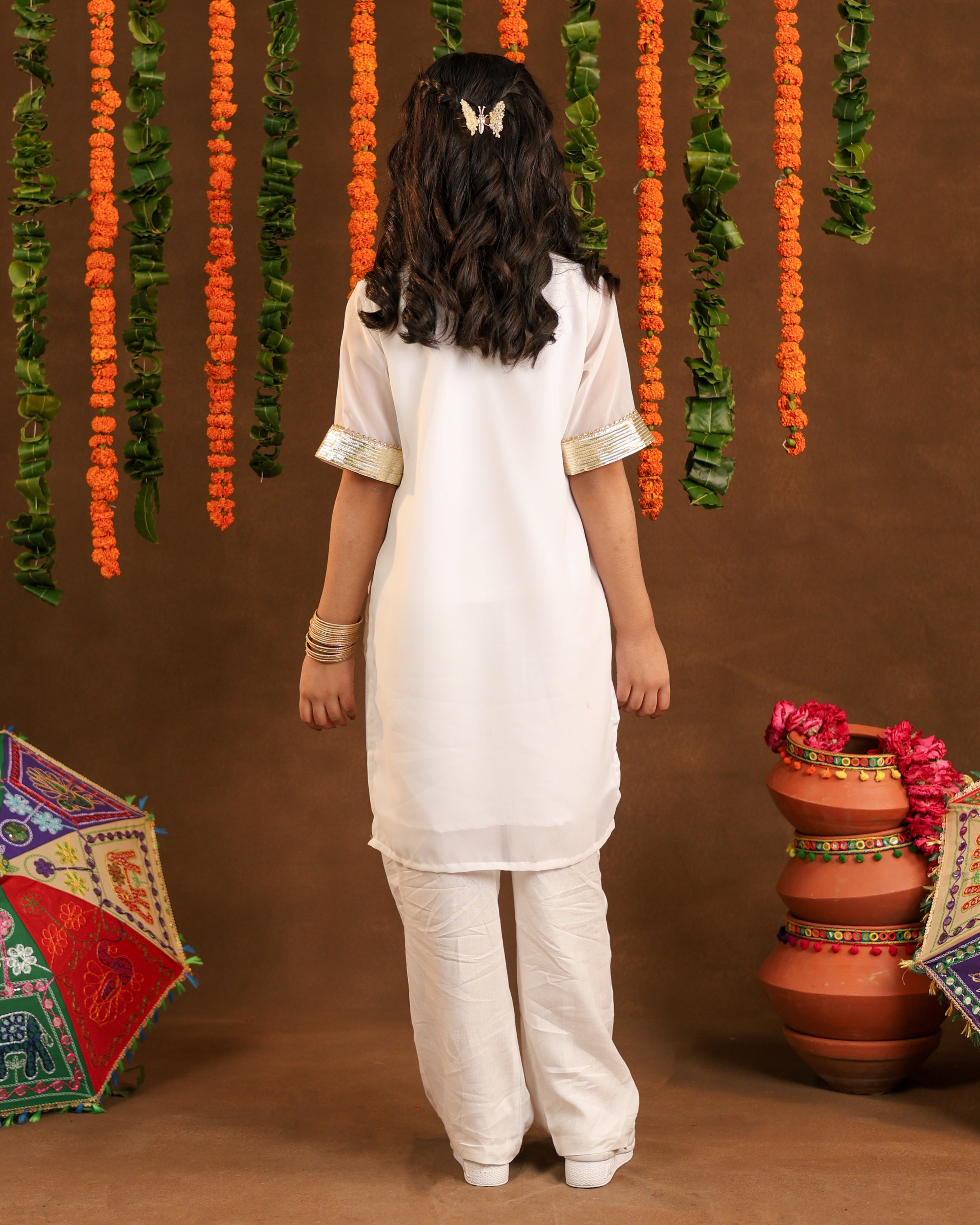 Girls shimmer White Suit Set