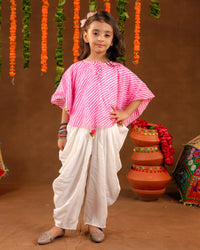 Girls Pink Leheriya Dhoti Set