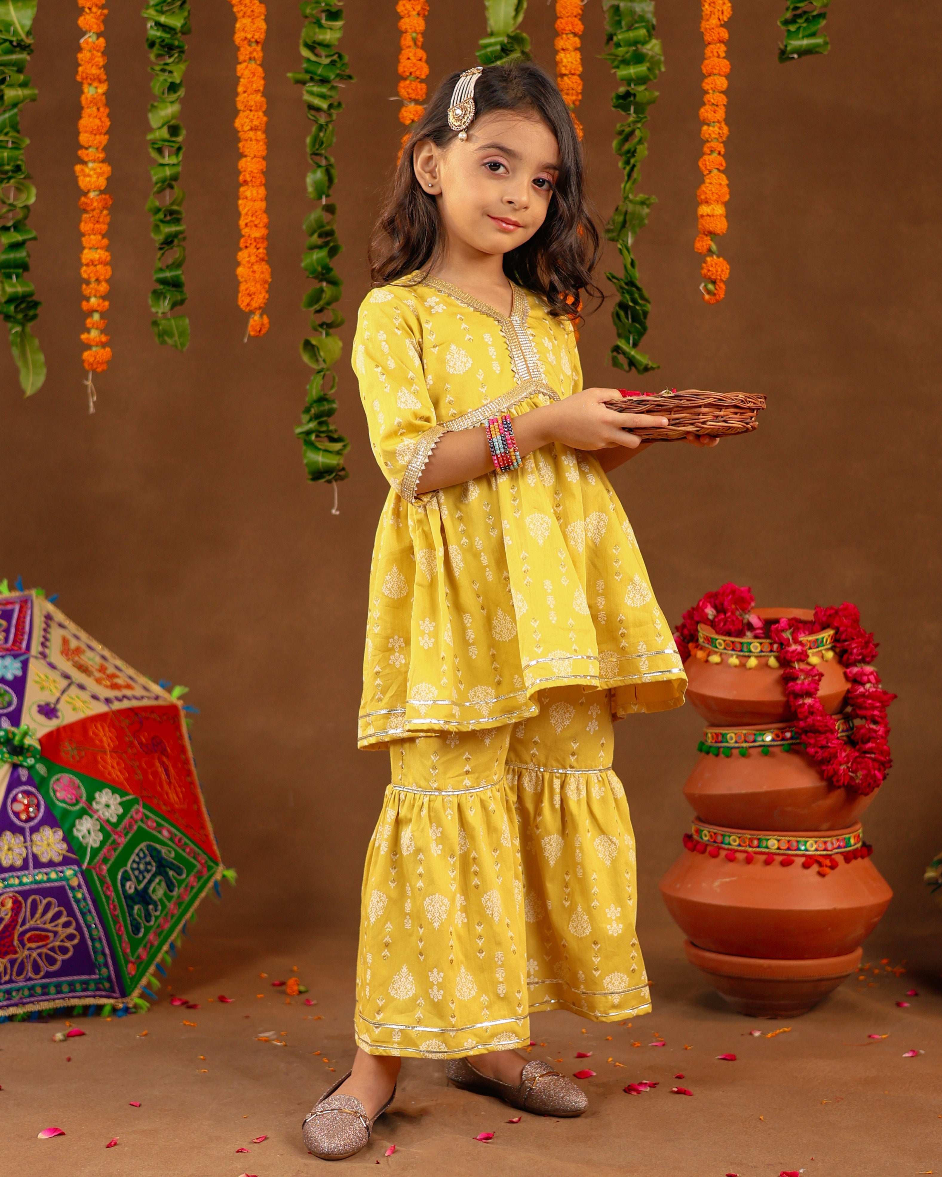 Kids Yellow Printed Suit Set