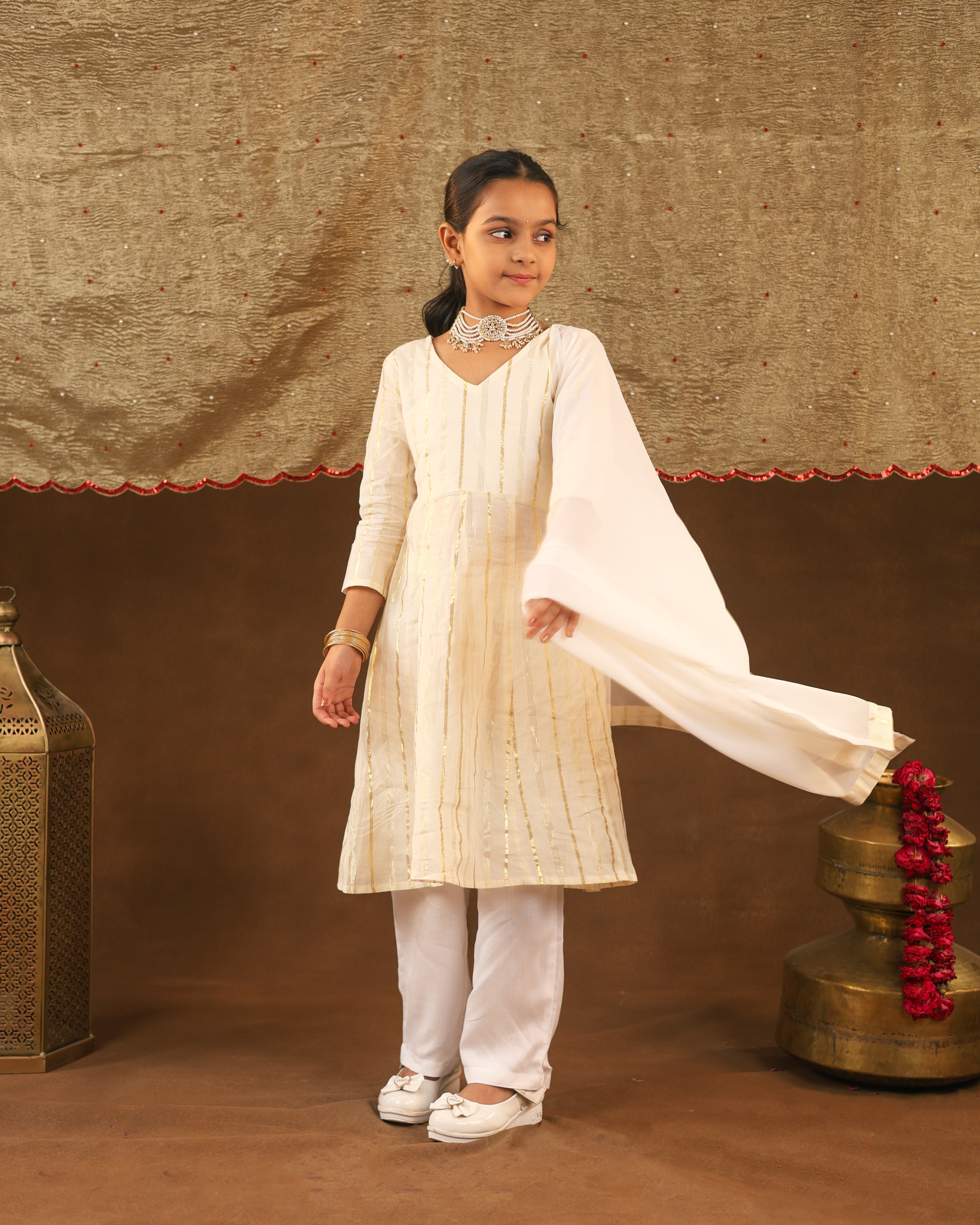 Chandni gold white girls suit set