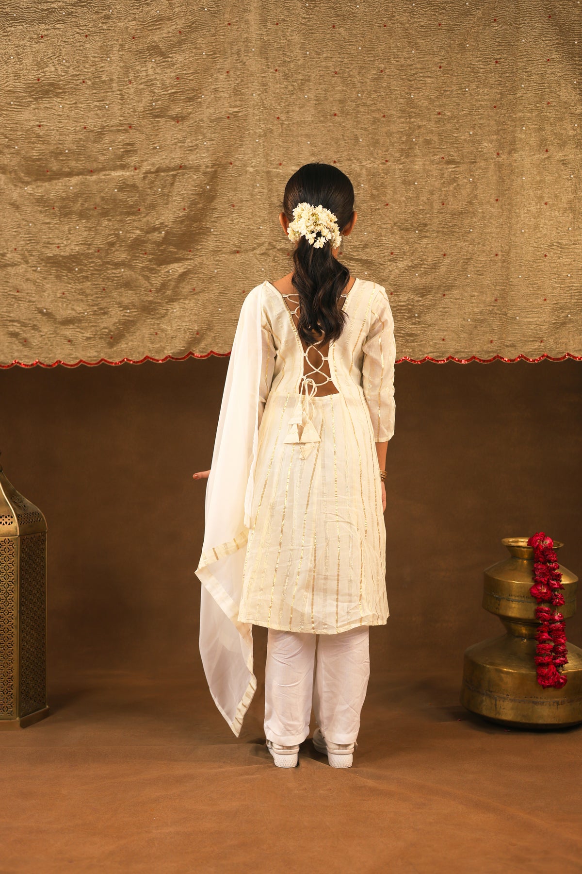 Chandni gold white girls suit set