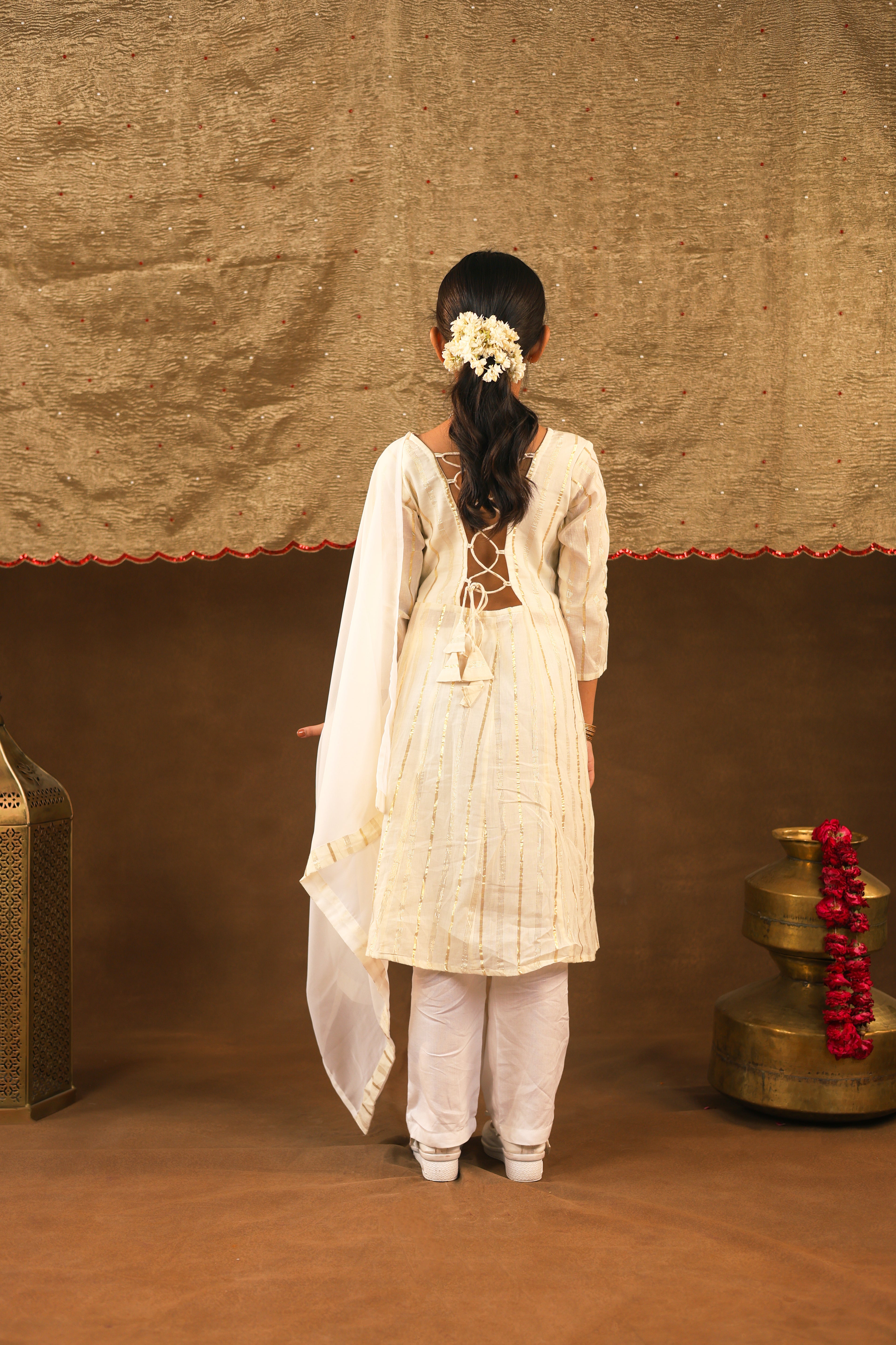 Chandni gold white girls suit set