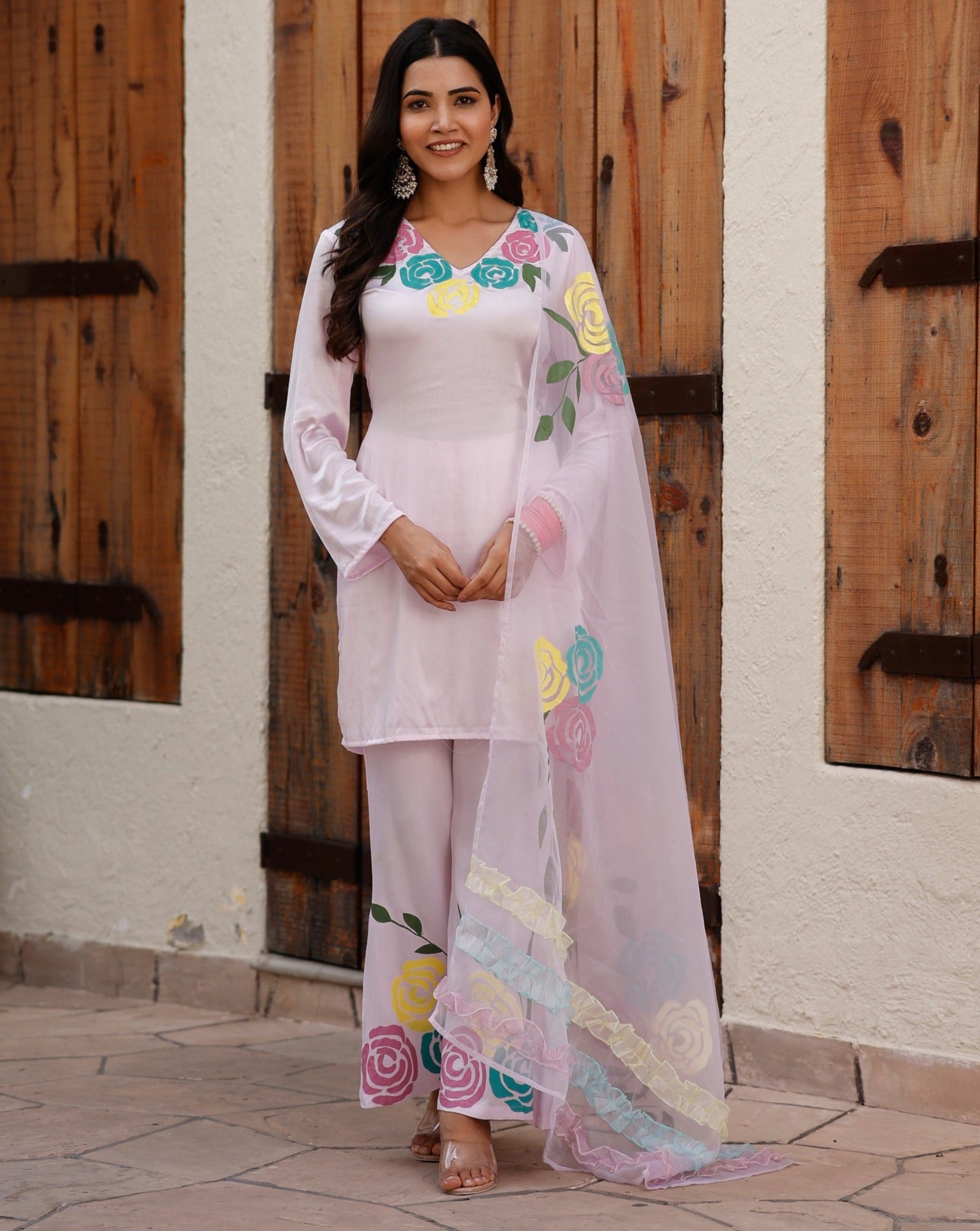 Kashish Pink Handpaint Suit Set