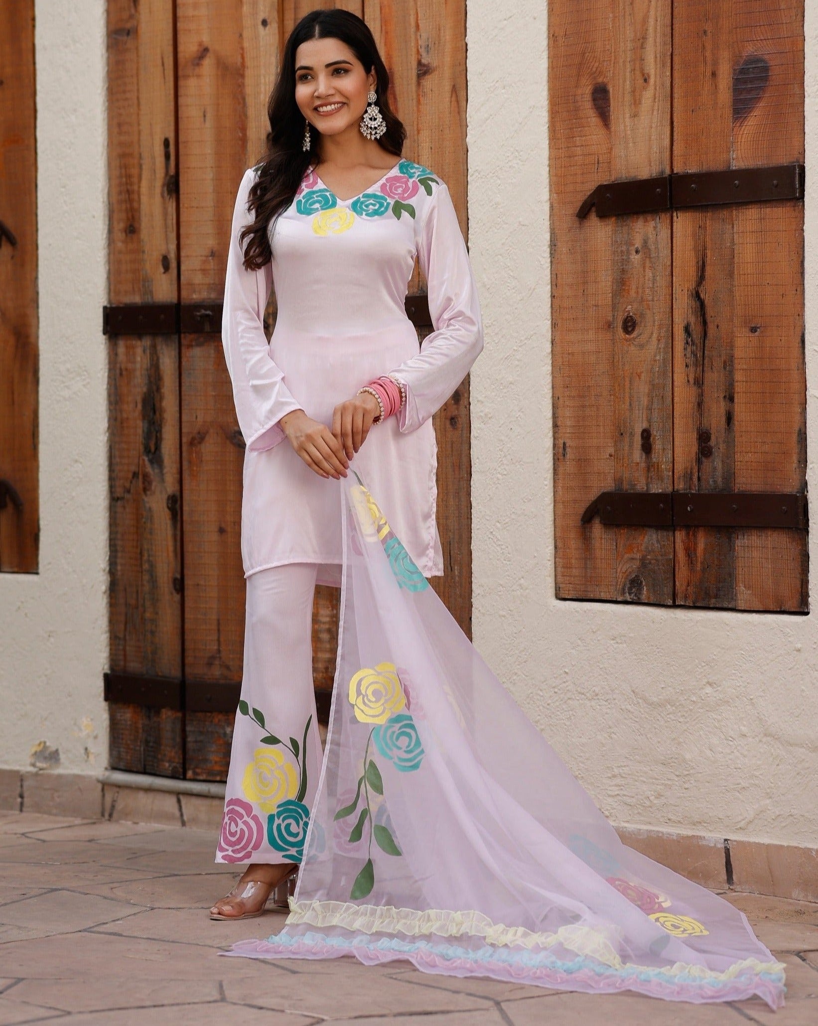 Kashish Pink Handpaint Suit Set