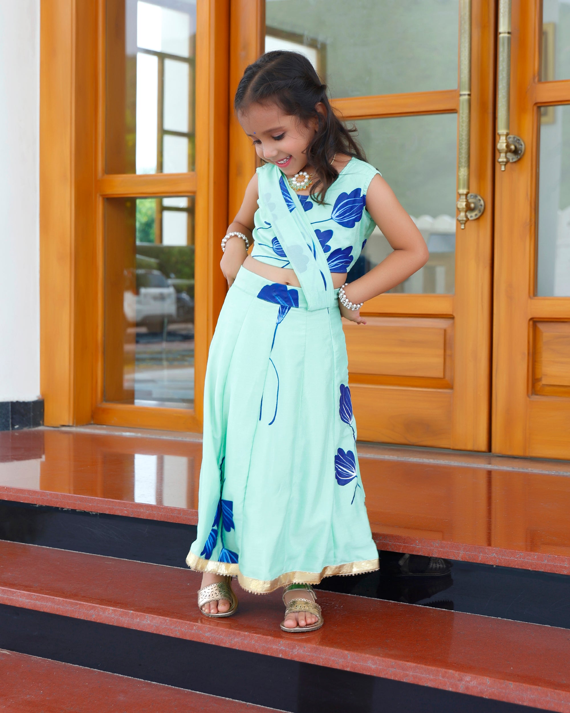 Rug Green Floral Lehenga Choli With Dupatta