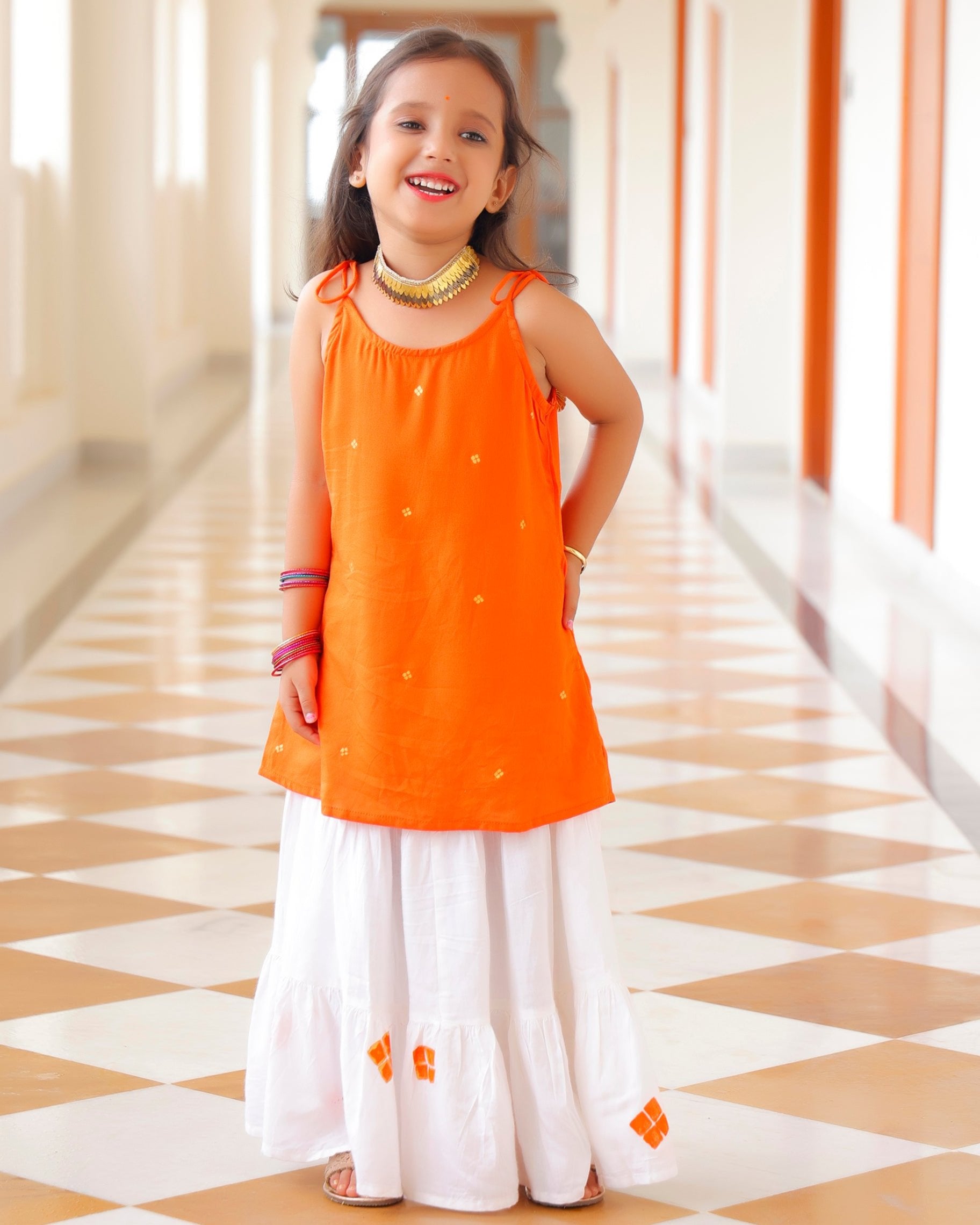 Saffron Orange Kids skirt Set