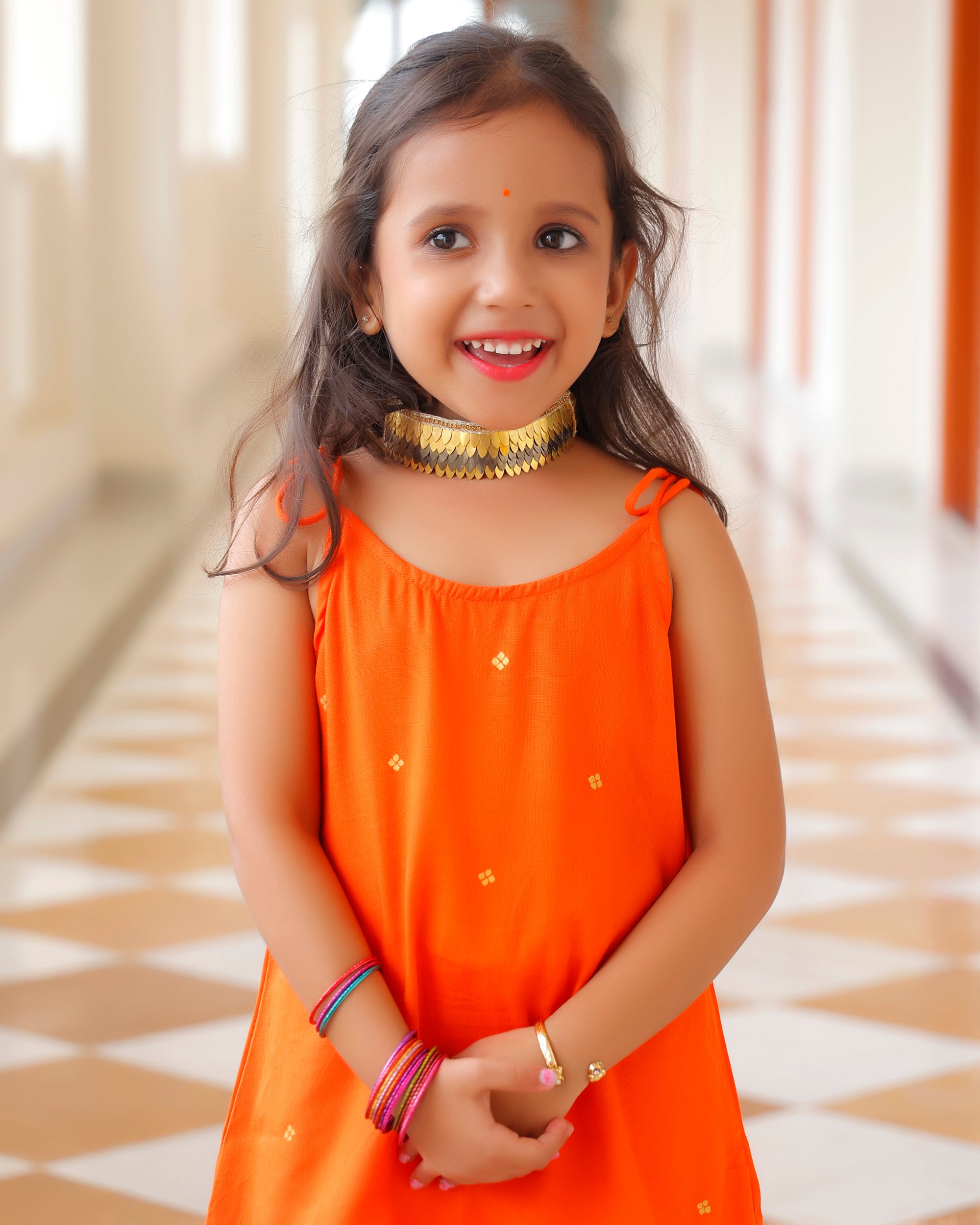 Saffron Orange Kids skirt Set